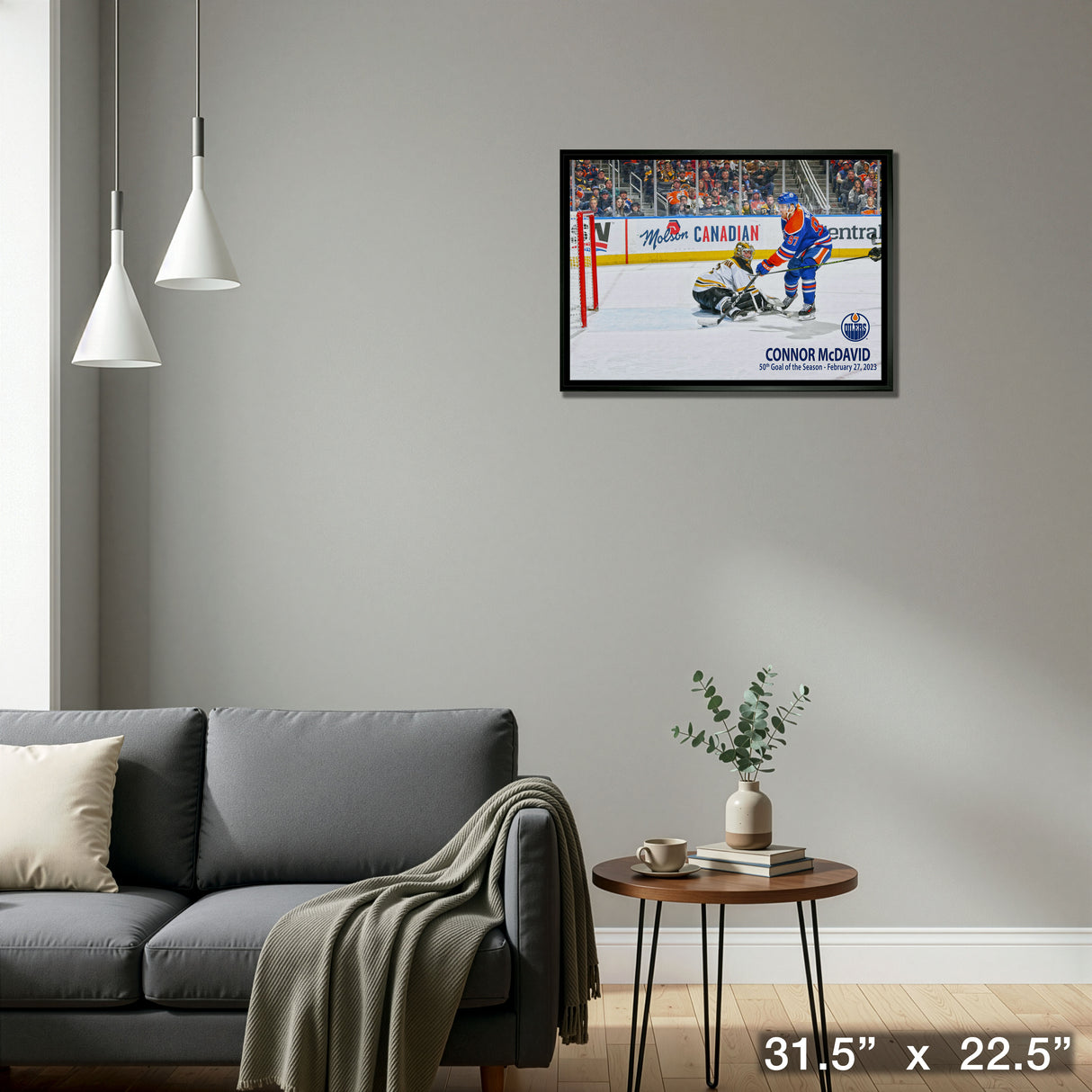 Connor McDavid 20x29 Framed Canvas Oilers 50th Goal – Detail – Frameworth