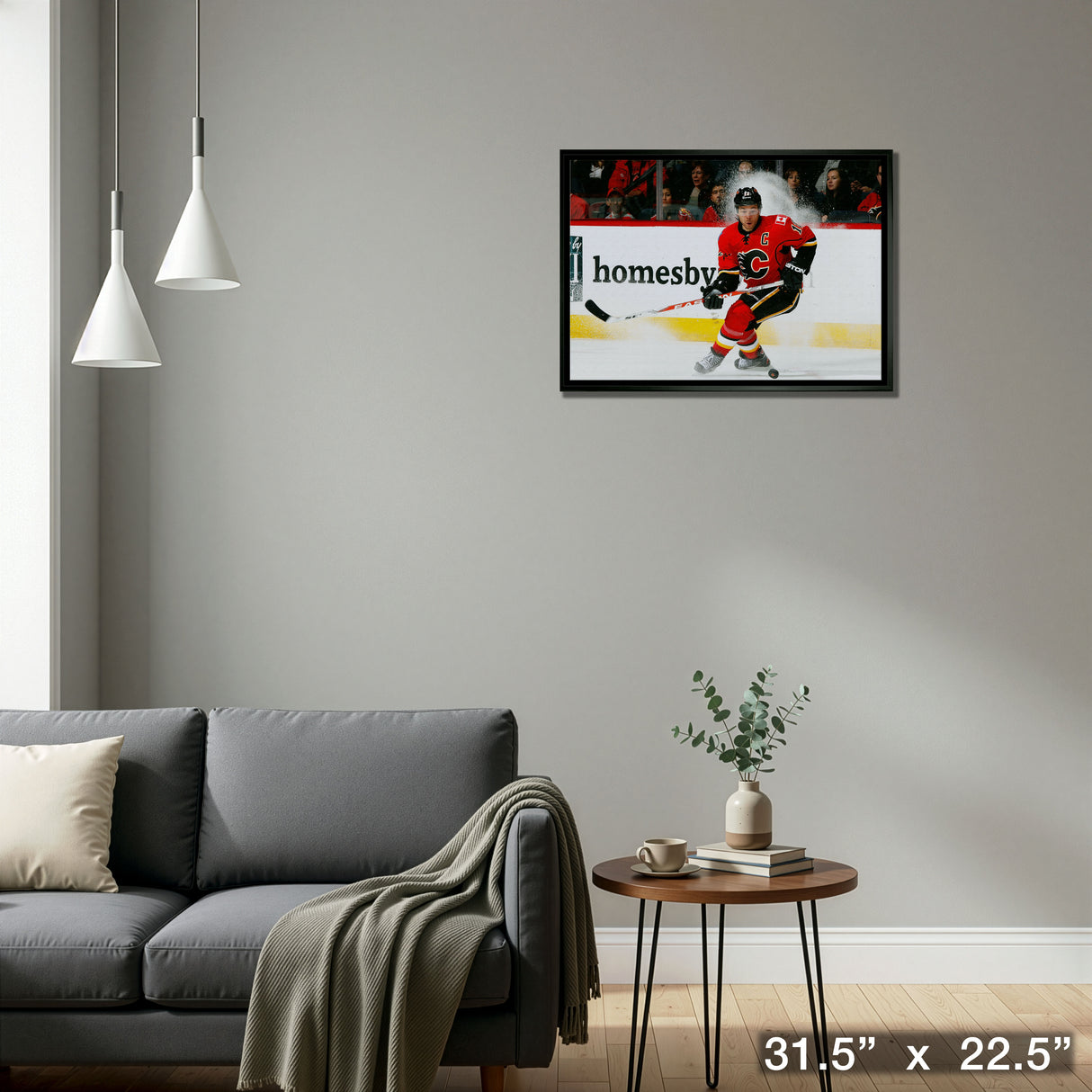 Jarome Iginla 20x29 Framed Canvas Flames Skating-H – Detail – Frameworth