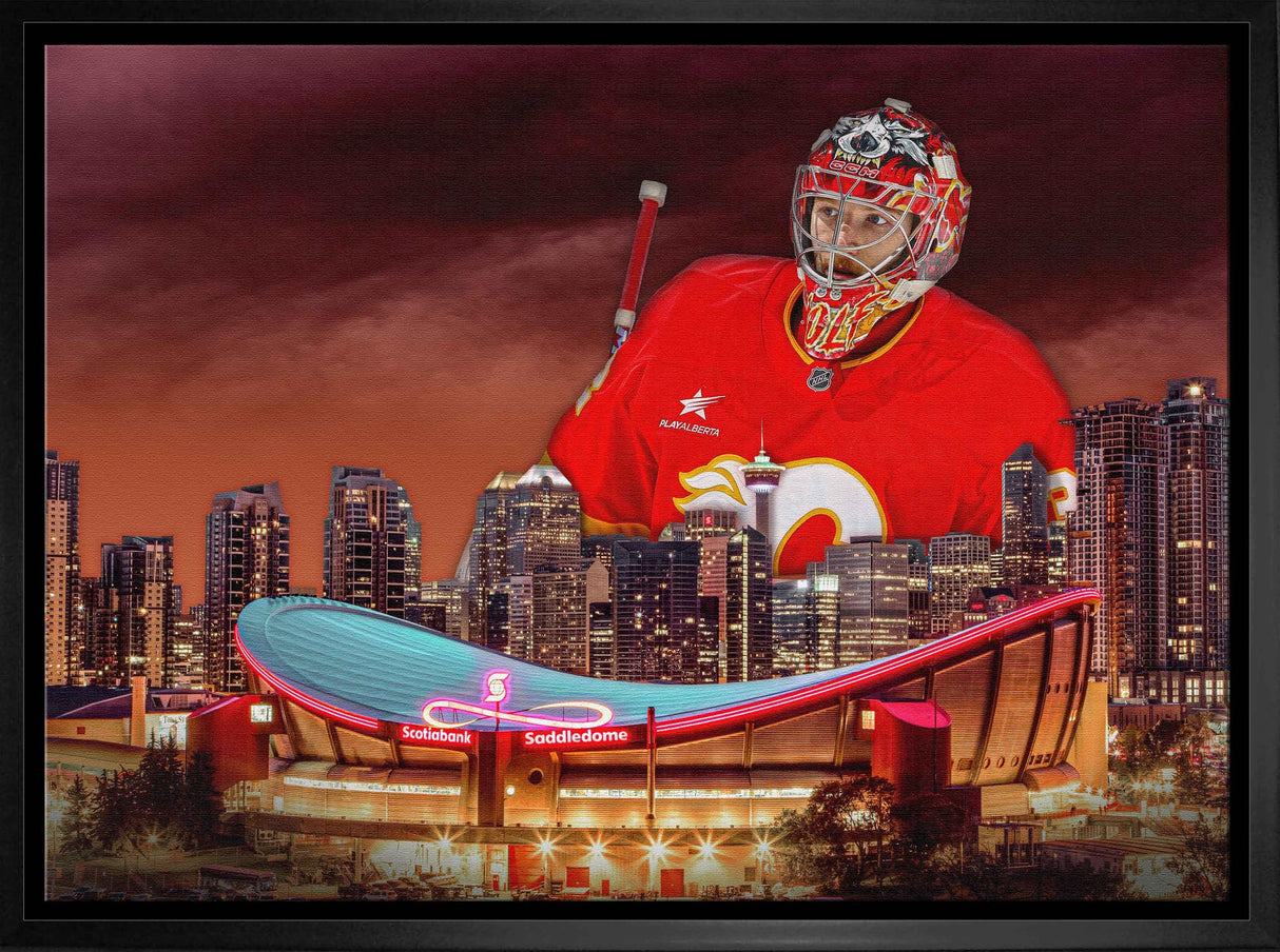 Dustin Wolf 20x29 Framed Canvas Flames Skyline-H