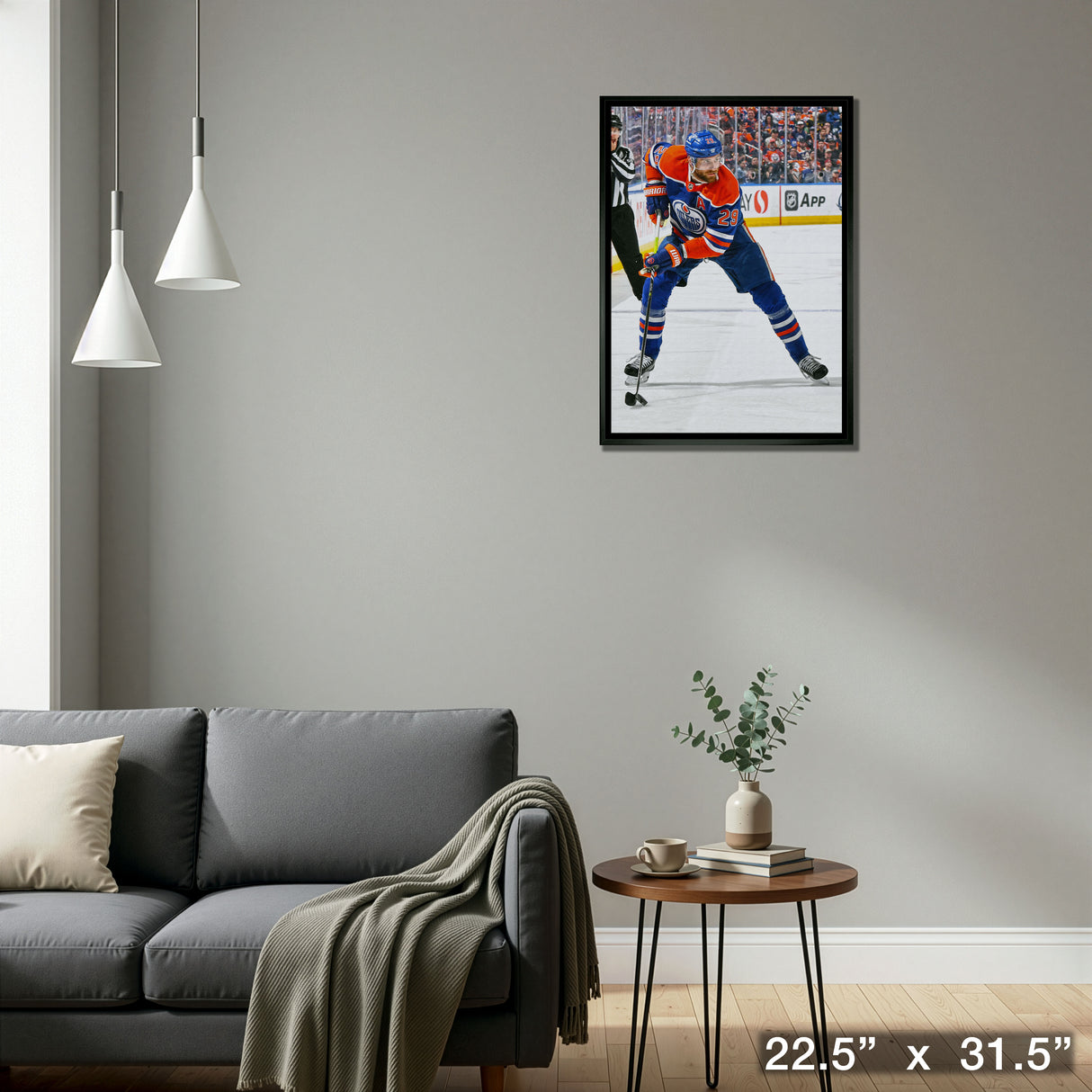 Leon Draisaitl 20x29 Framed Canvas Oilers Action-V – Detail – Frameworth