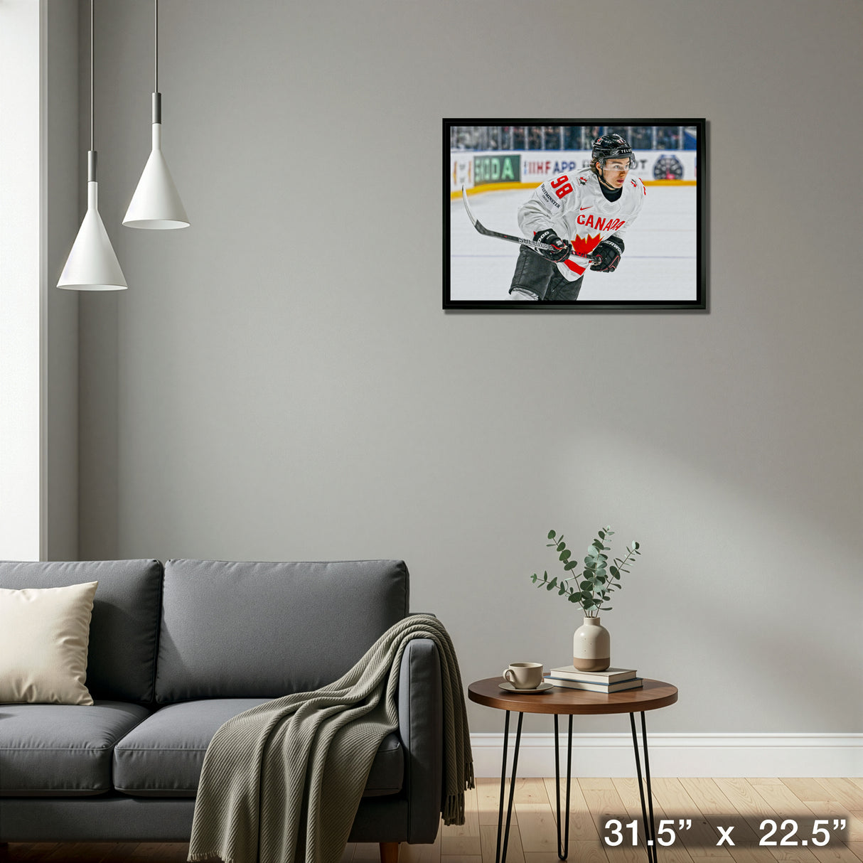 Connor Bedard 20x29 Framed Canvas Canada White Action-H – Detail – Frameworth