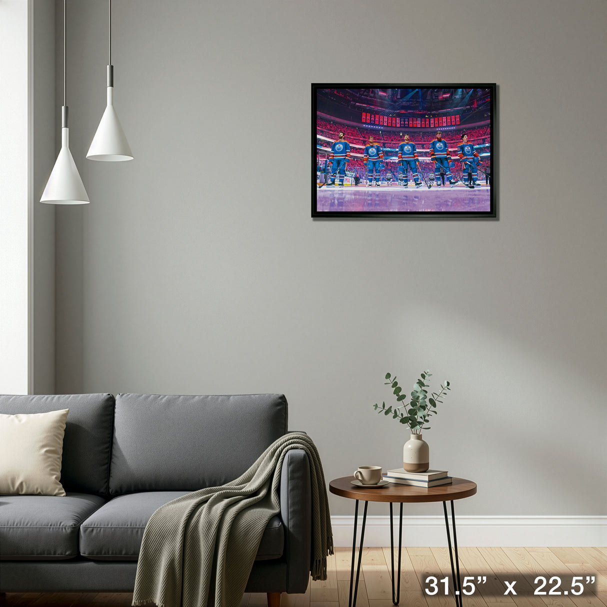 Edmonton Oilers 20x29 Unsigned Framed Canvas Anthem Line-Up – Detail – Frameworth