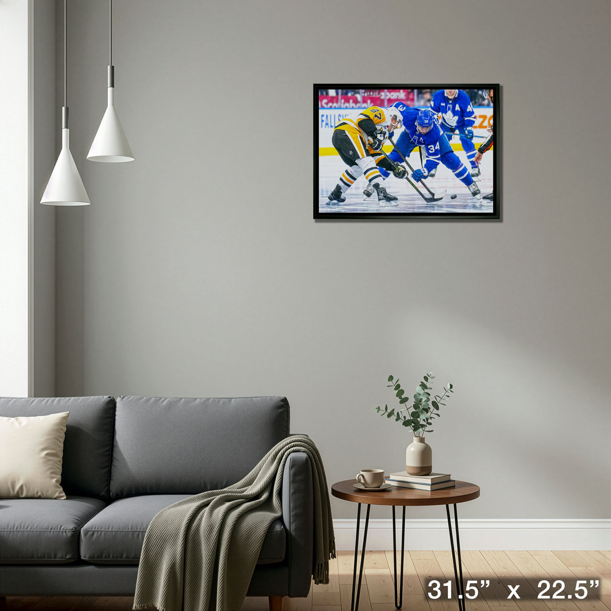 Auston Matthews 20x29 Unsigned Framed Canvas vs Crosby Toronto Maple Leafs and Pittsburgh Penguins – Detail – Frameworth