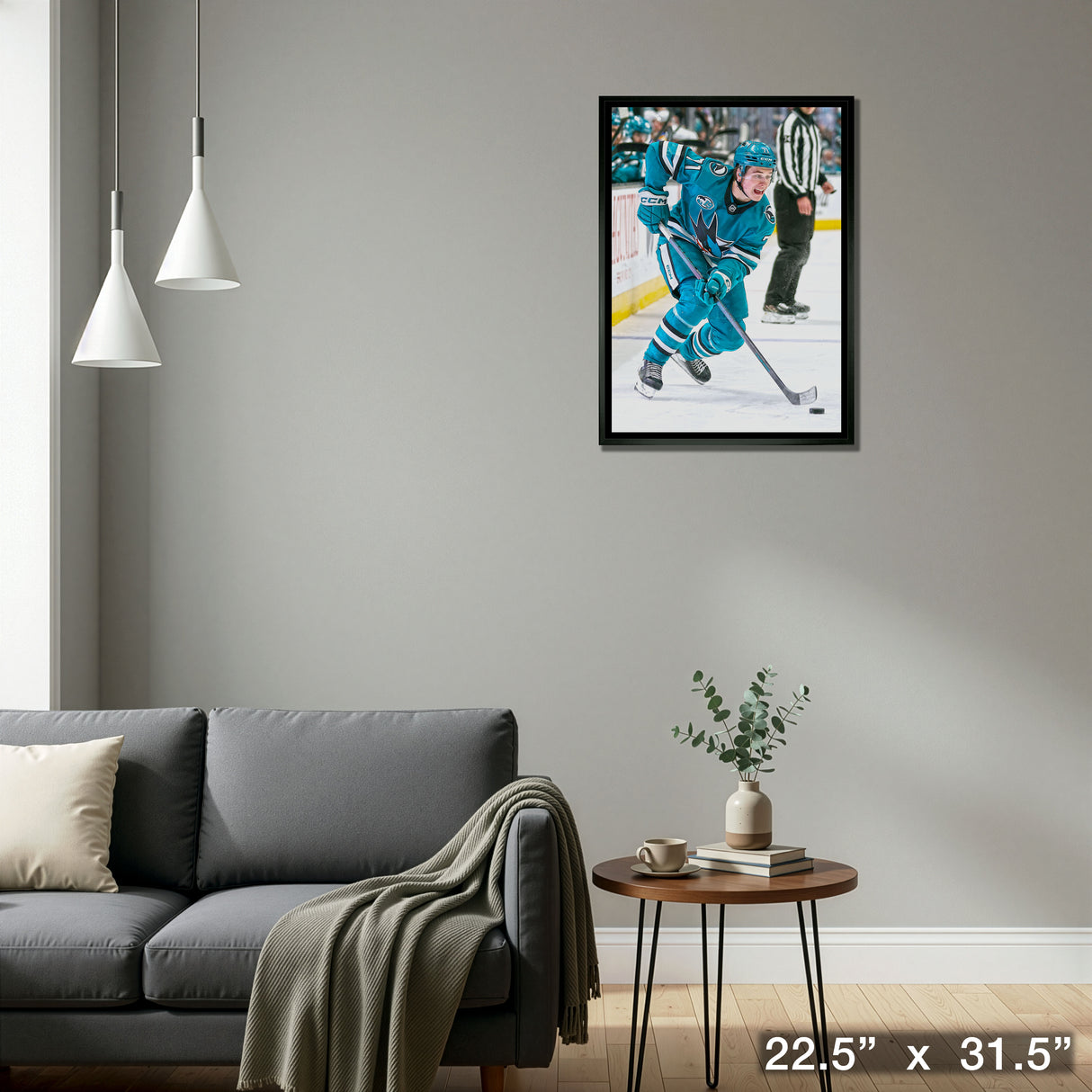 Macklin Celebrini 20x29 Framed Canvas San Jose Sharks – Detail – Frameworth