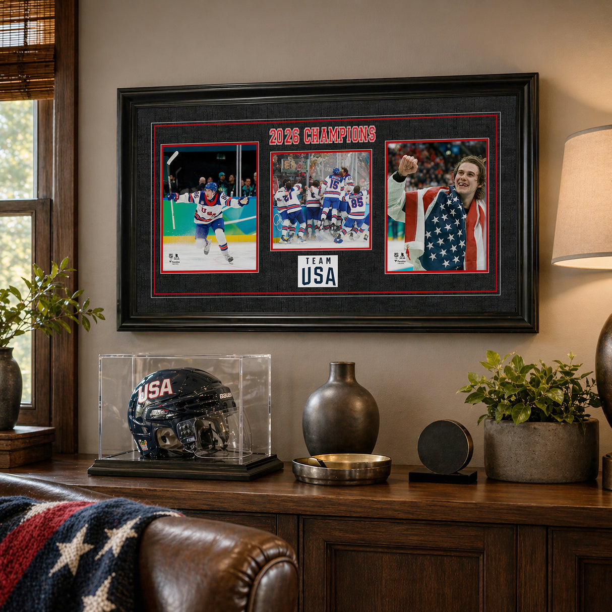 Jack Hughes Team USA Winter Olympics 2026 Champions Collage Frame 18x32
