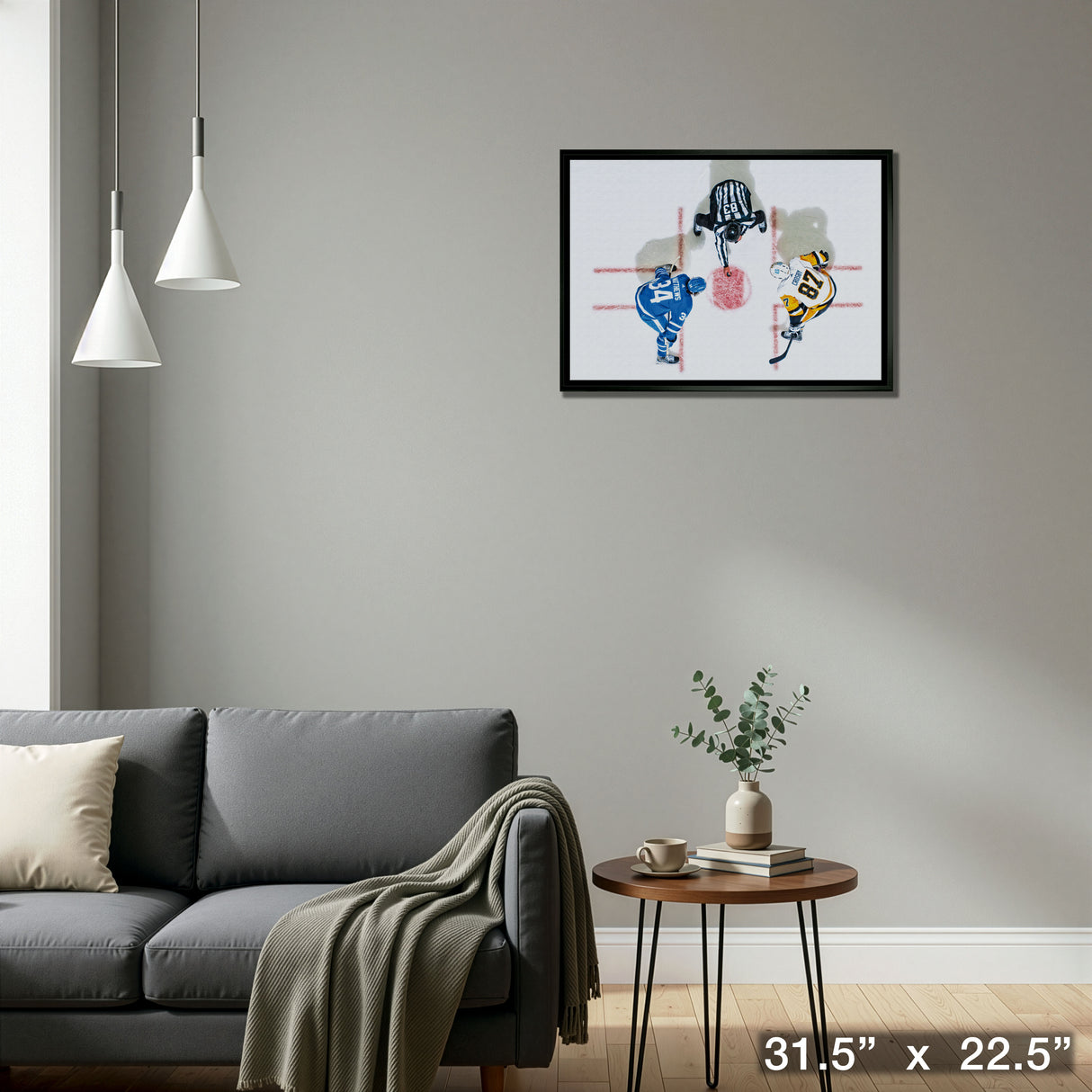 Sidney Crosby & Auston Matthews Framed 20x29 Overhead Canvas – Detail – Frameworth