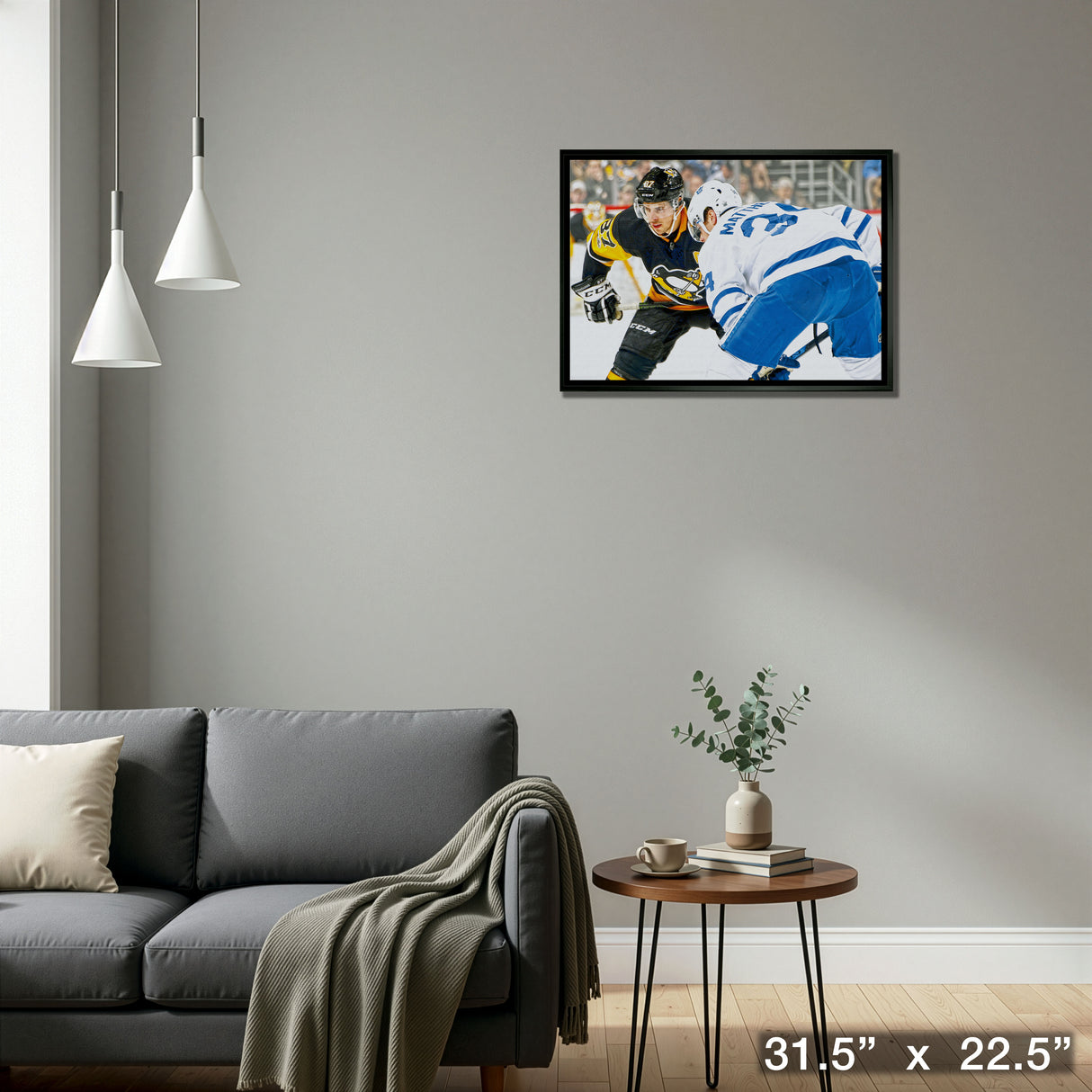 Sidney Crosby & Auston Matthews Framed 20x29 Face-Off Canvas – Detail – Frameworth
