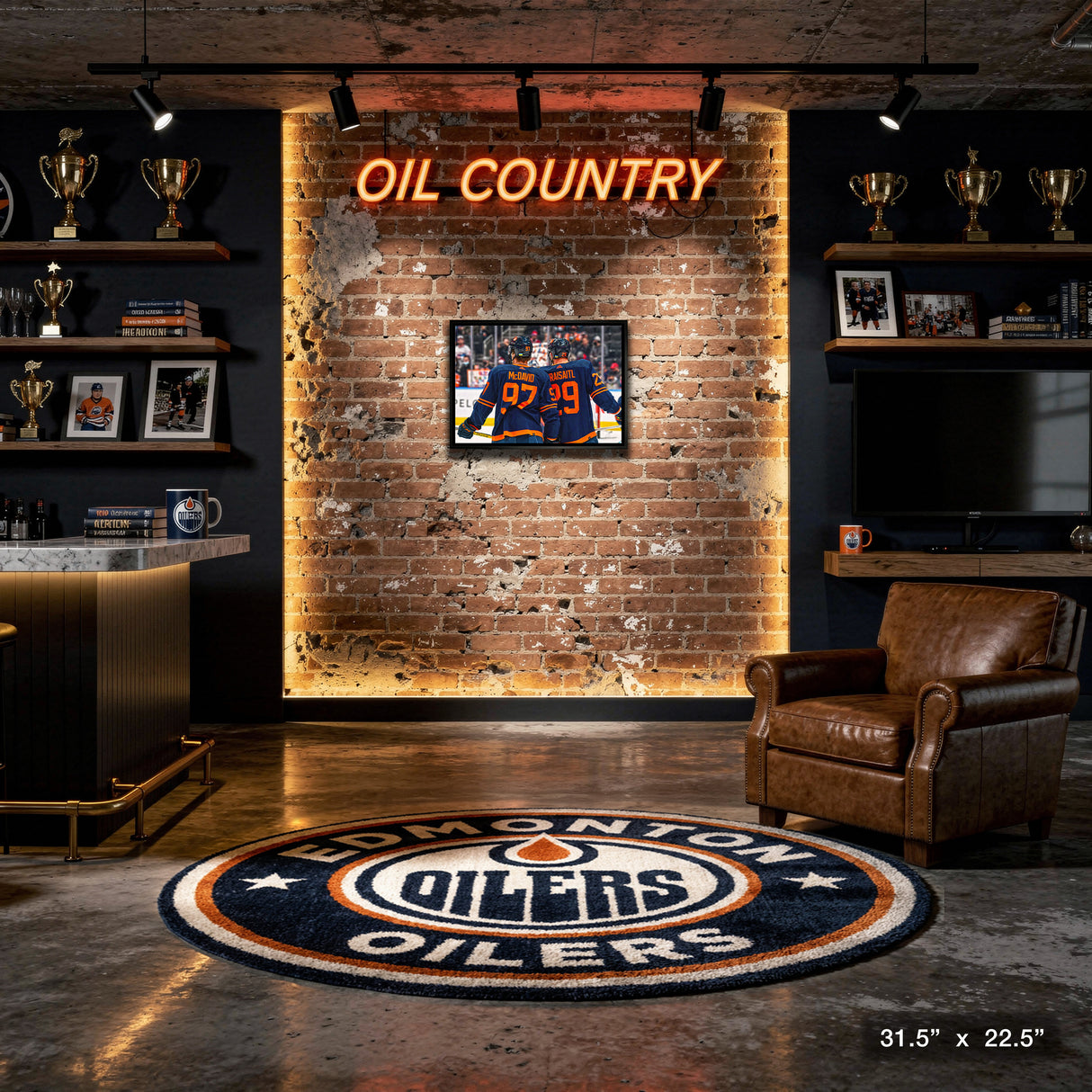 Connor McDavid and Leon Draisaitl 20x29 Framed Canvas Oilers Alternate Jersey Behind-H – View 4 – Frameworth