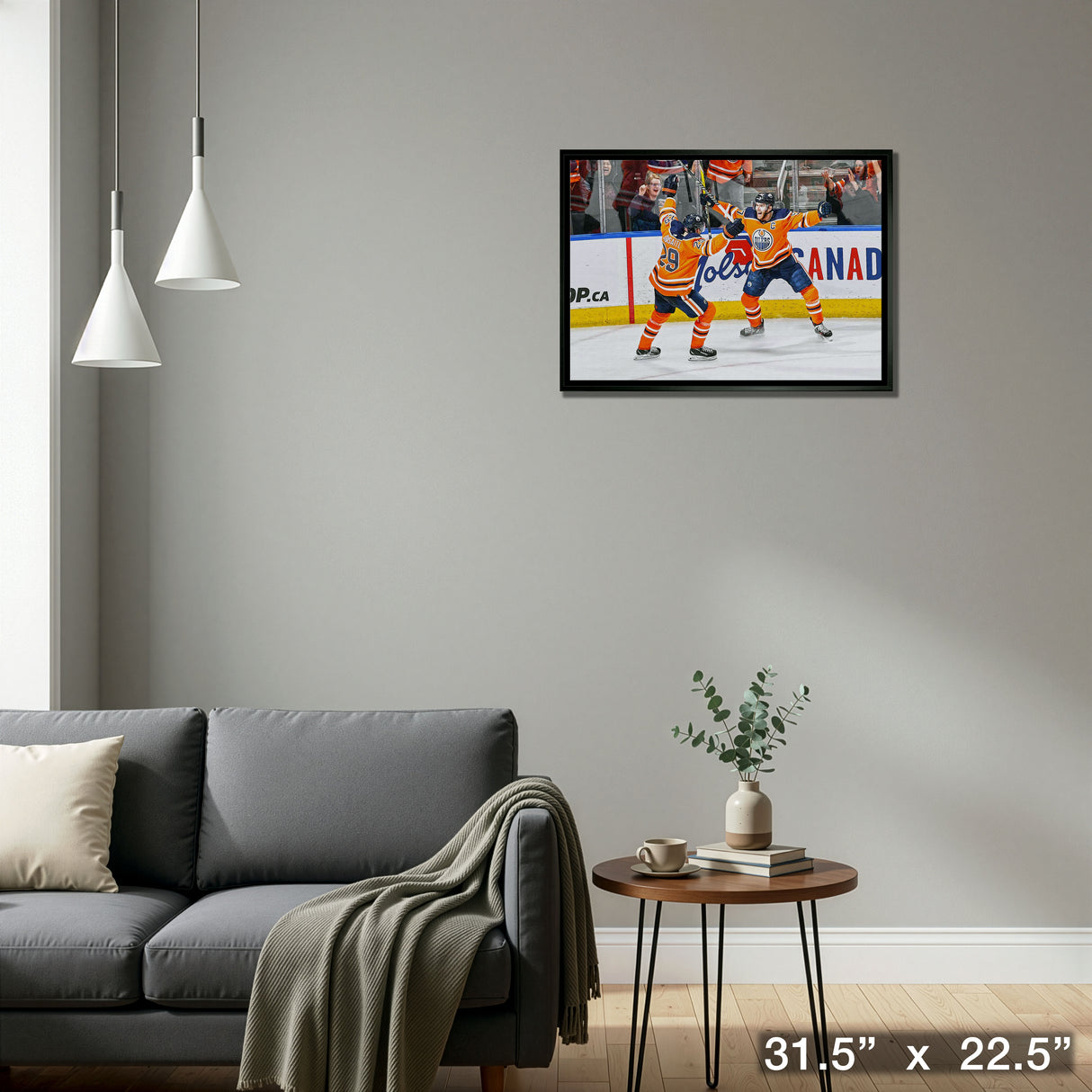 Leon Draisaitl and Connor McDavid 20x29 Framed Canvas Oilers Celebration-H – Detail – Frameworth