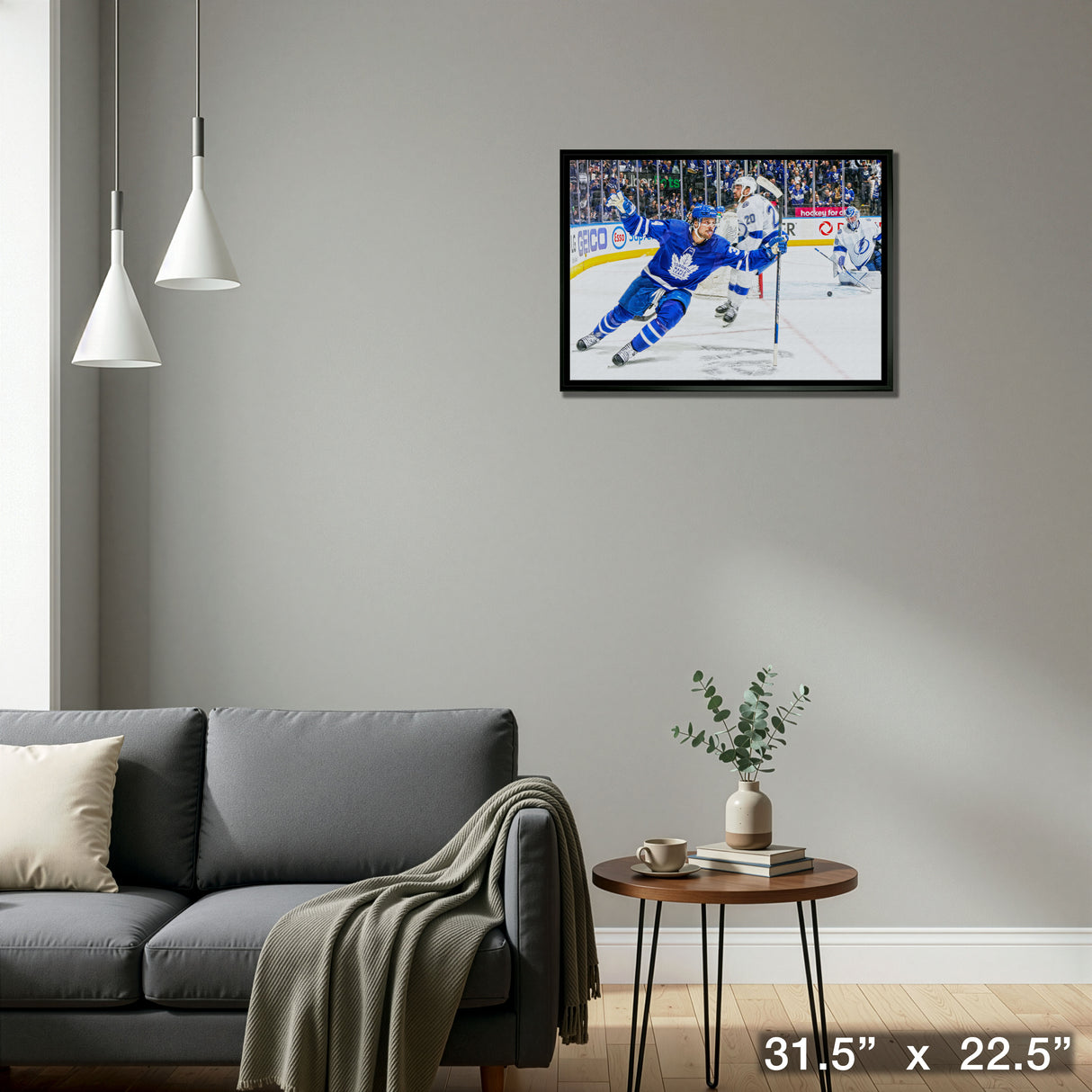 Auston Matthews Toronto Maple Leafs Framed 20x29 Celebration Canvas β Detail β Frameworth