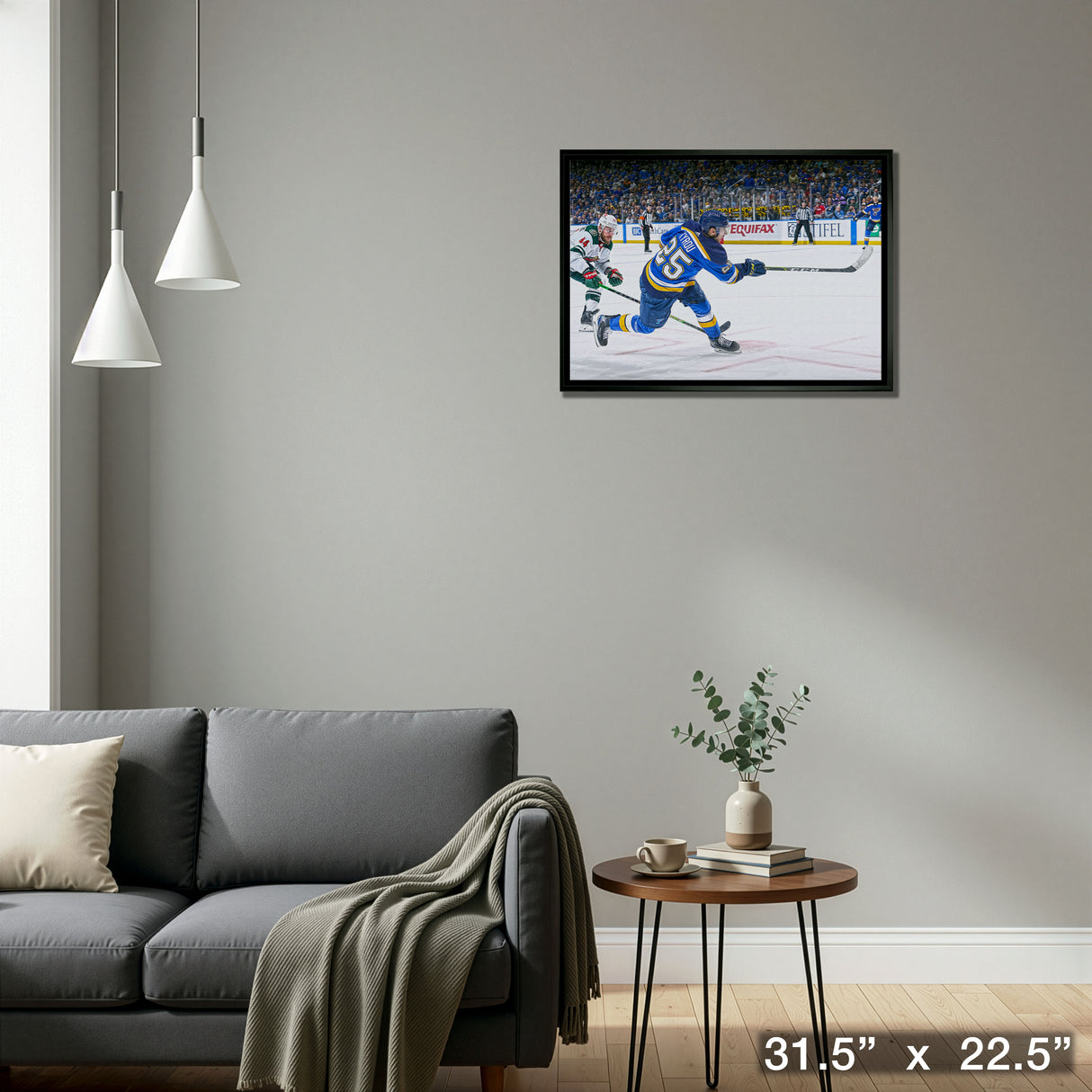 Jordan Kyrou St. Louis Blues Framed 20x29Shooting Canvas – Detail – Frameworth