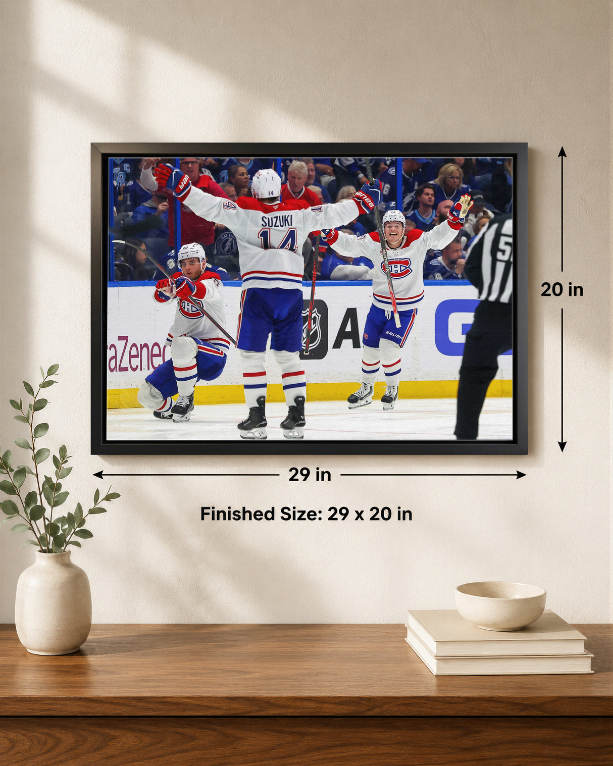 Juraj Slafkovsky 20x29 Canvas Framed Montreal Canadiens 2026 NHL Playoffs First Career Hat Trick Celebration - lifestyle 4