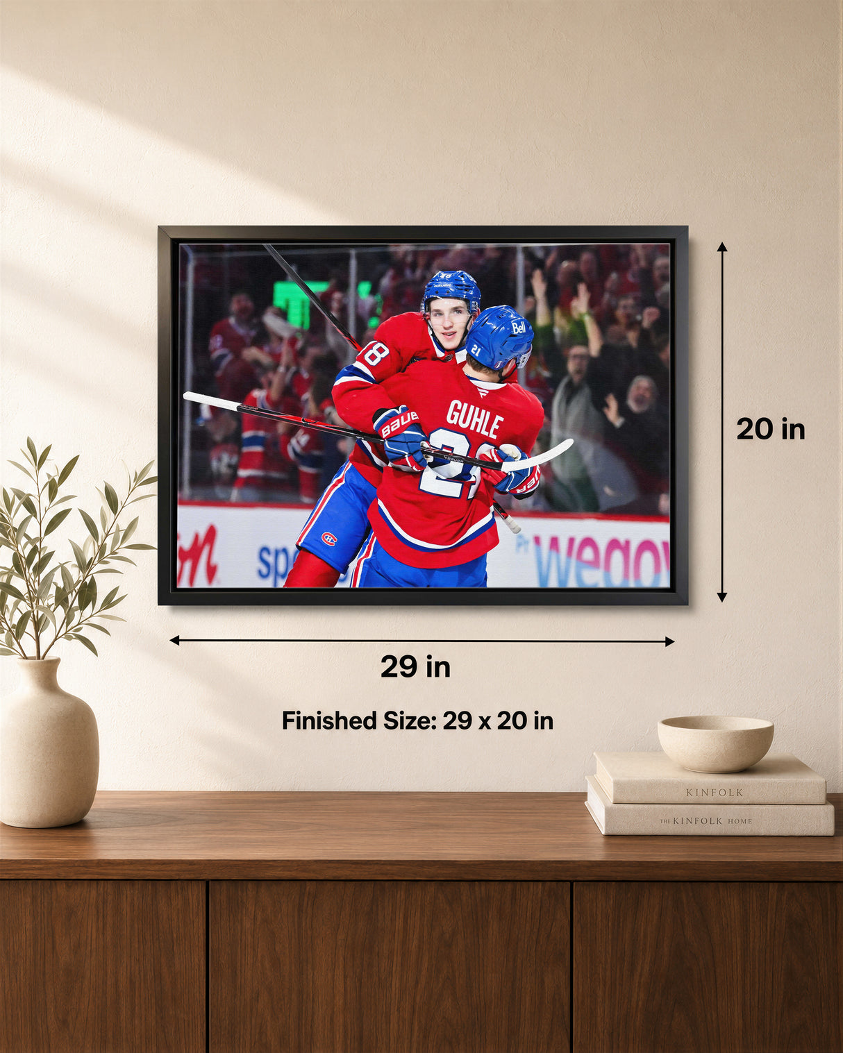 Lane Hutson 20x29 Canvas Framed Montreal Canadiens 2026 NHL Playoffs Overtime Game Winning Goal Celebration - lifestyle 4