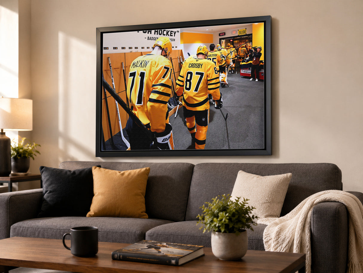Sidney Crosby and Evgeni Malkin 20x29 Canvas Framed Pittsburgh Penguins 2026 NHL Playoffs Walk out - lifestyle 3