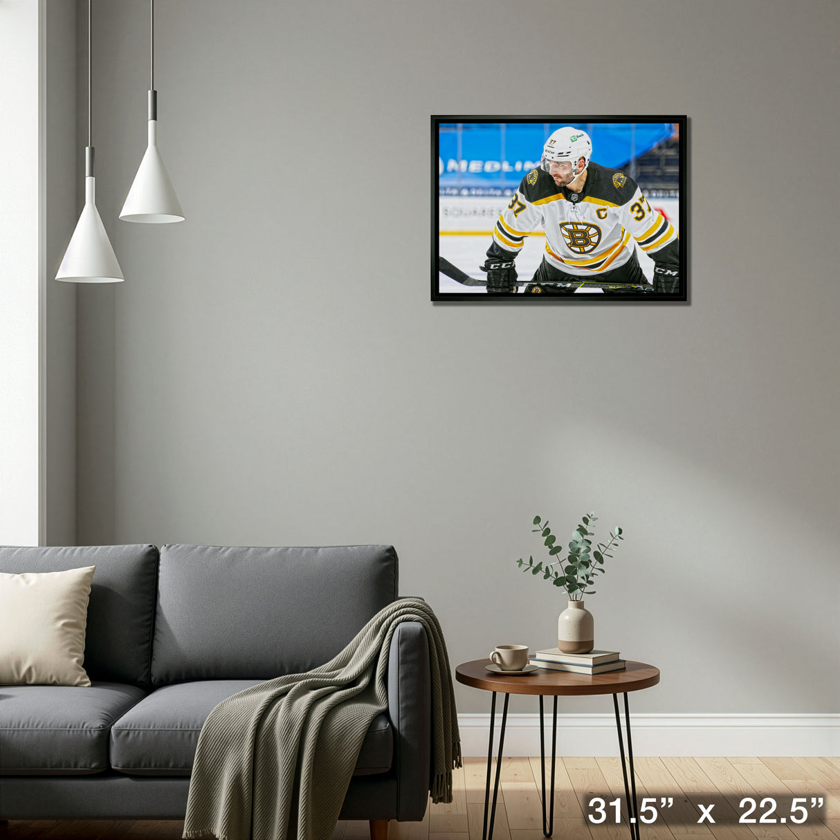 Patrice Bergeron Boston Bruins Framed 20x29 Face-Off Canvas – Detail – Frameworth