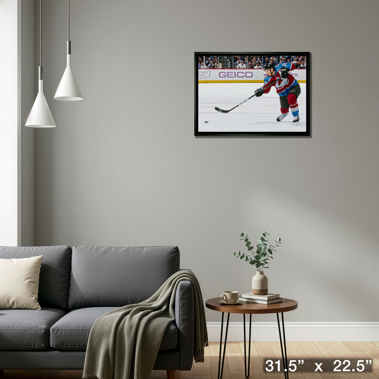 Nathan MacKinnon Colorado Avalanche Framed 20x29 Shooting Canvas – Detail – Frameworth