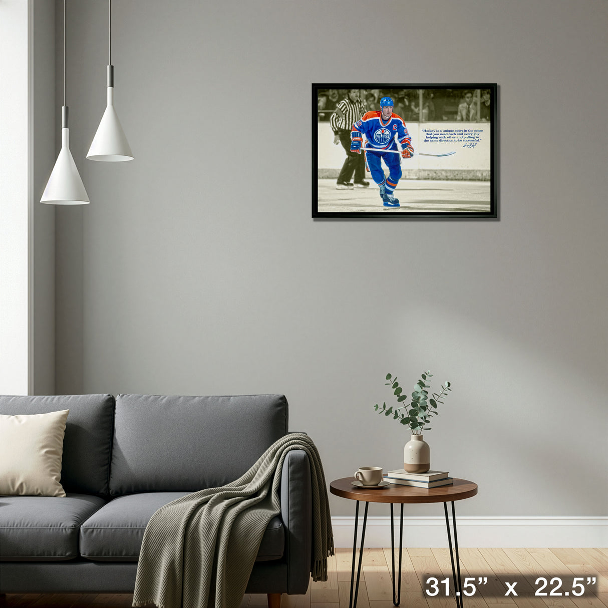 Wayne Gretzky Edmonton Oilers Framed 20x29 Skating Canvas with Quote – Detail – Frameworth