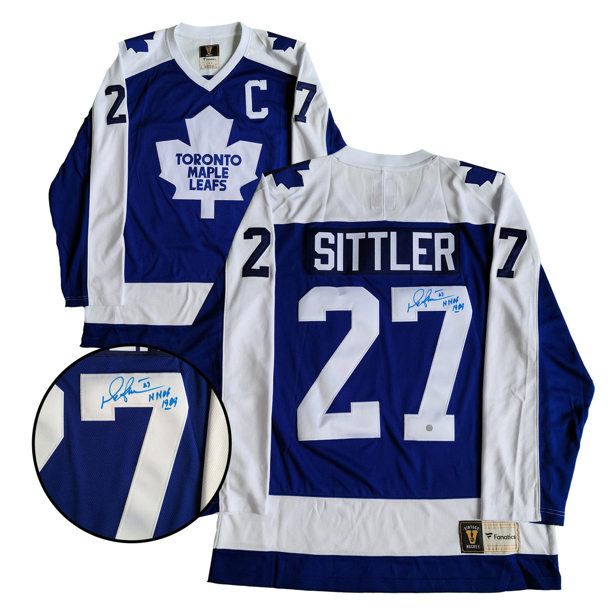 Darryl Sittler Signed Toronto Maple Leafs Blue Fanatics Vintage Jersey Inscribed with "HHOF 1989"