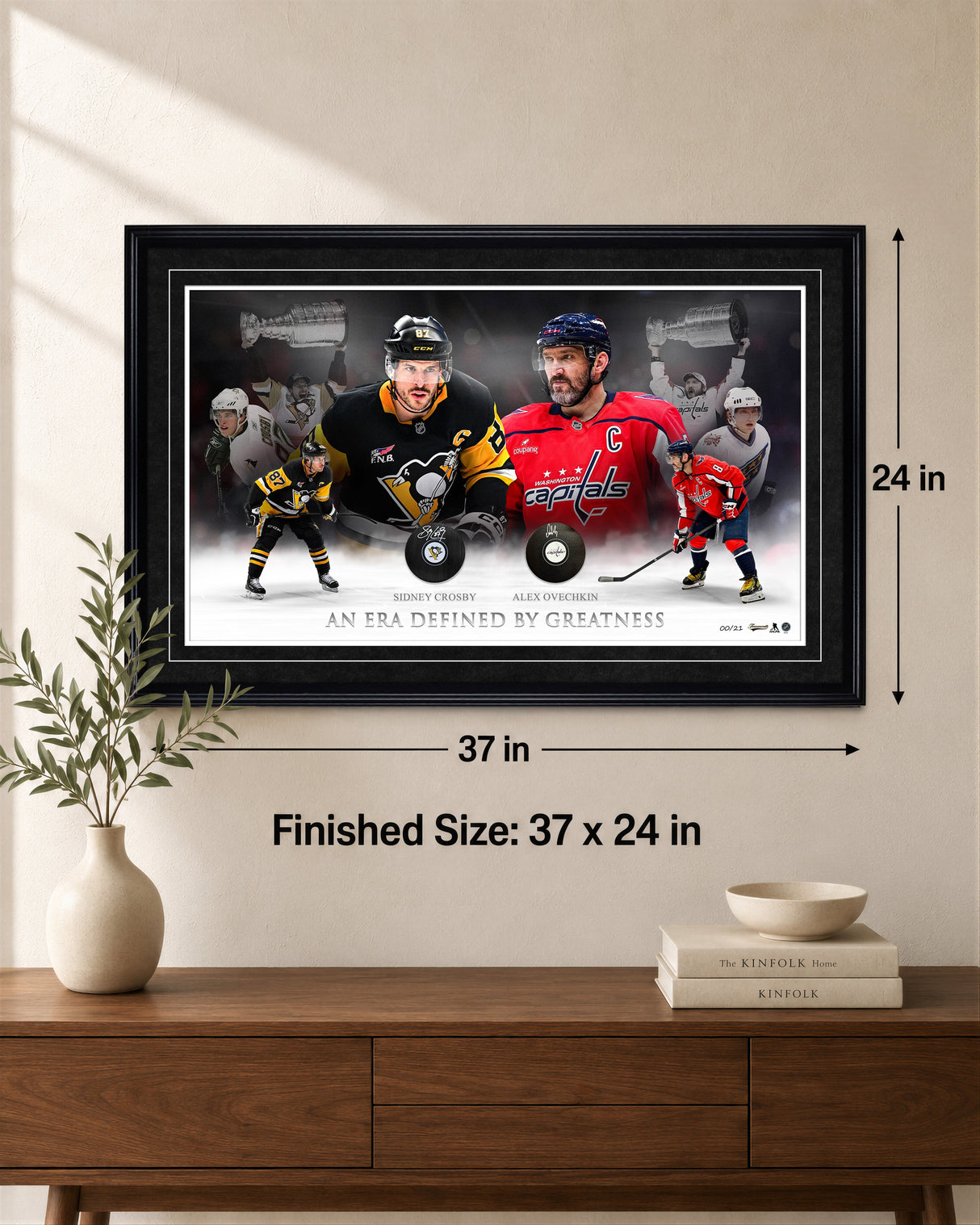 Sidney Crosby and Alex Ovechkin Framed 37x24 Dual Pucks "AN ERA DEFINED BY GREATNESS" (Limited Edition of 21) - lifestyle 4