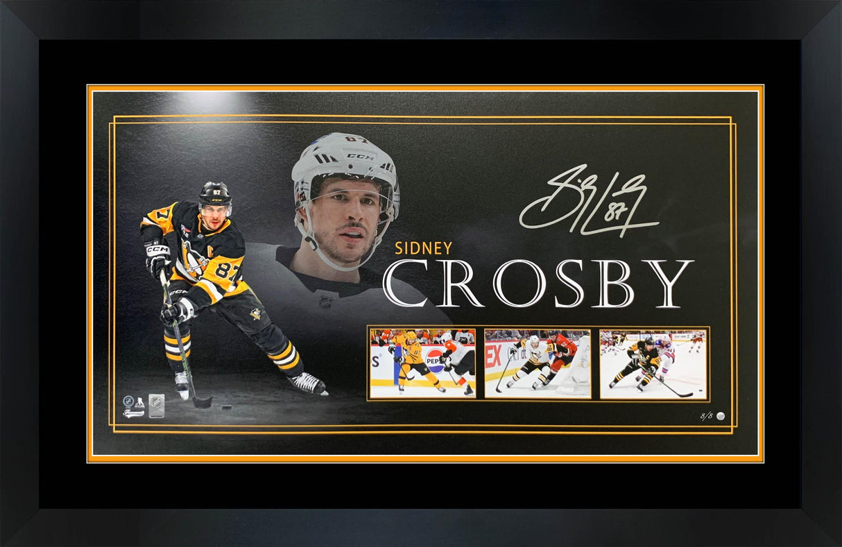 Sidney Crosby Signed 13x24 Print Framed Pittsburgh Penguins Spotlight Collage (Limited Edition of 8)