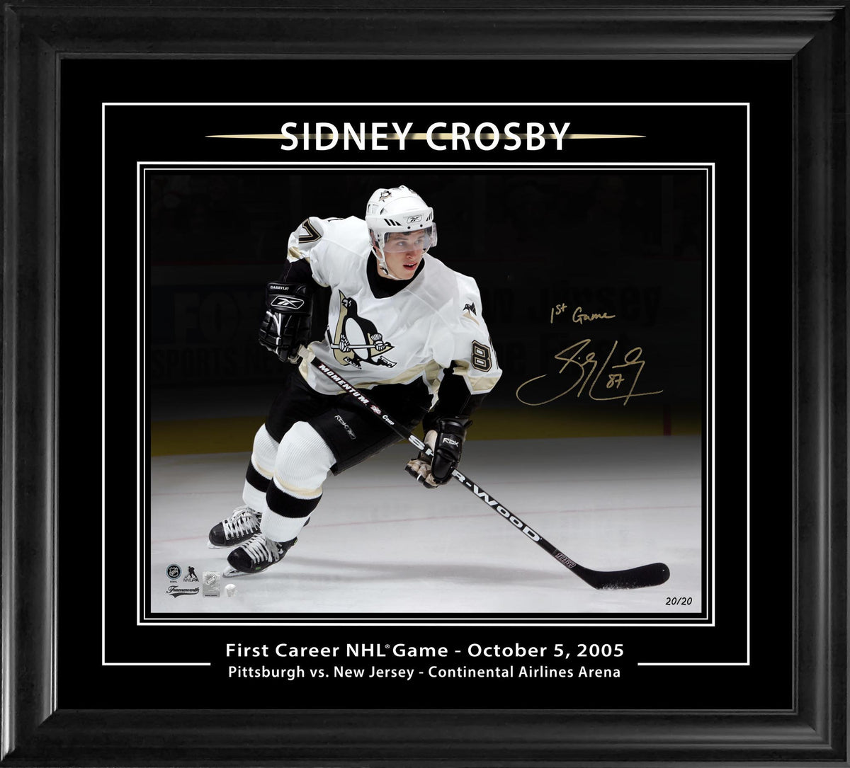 Sidney Crosby Signed Framed 16x20 Photo in Photoglass Pittsburgh Penguins "First Career NHL Game - October 5, 2005" (Limited Edition of 20) - AUCTION