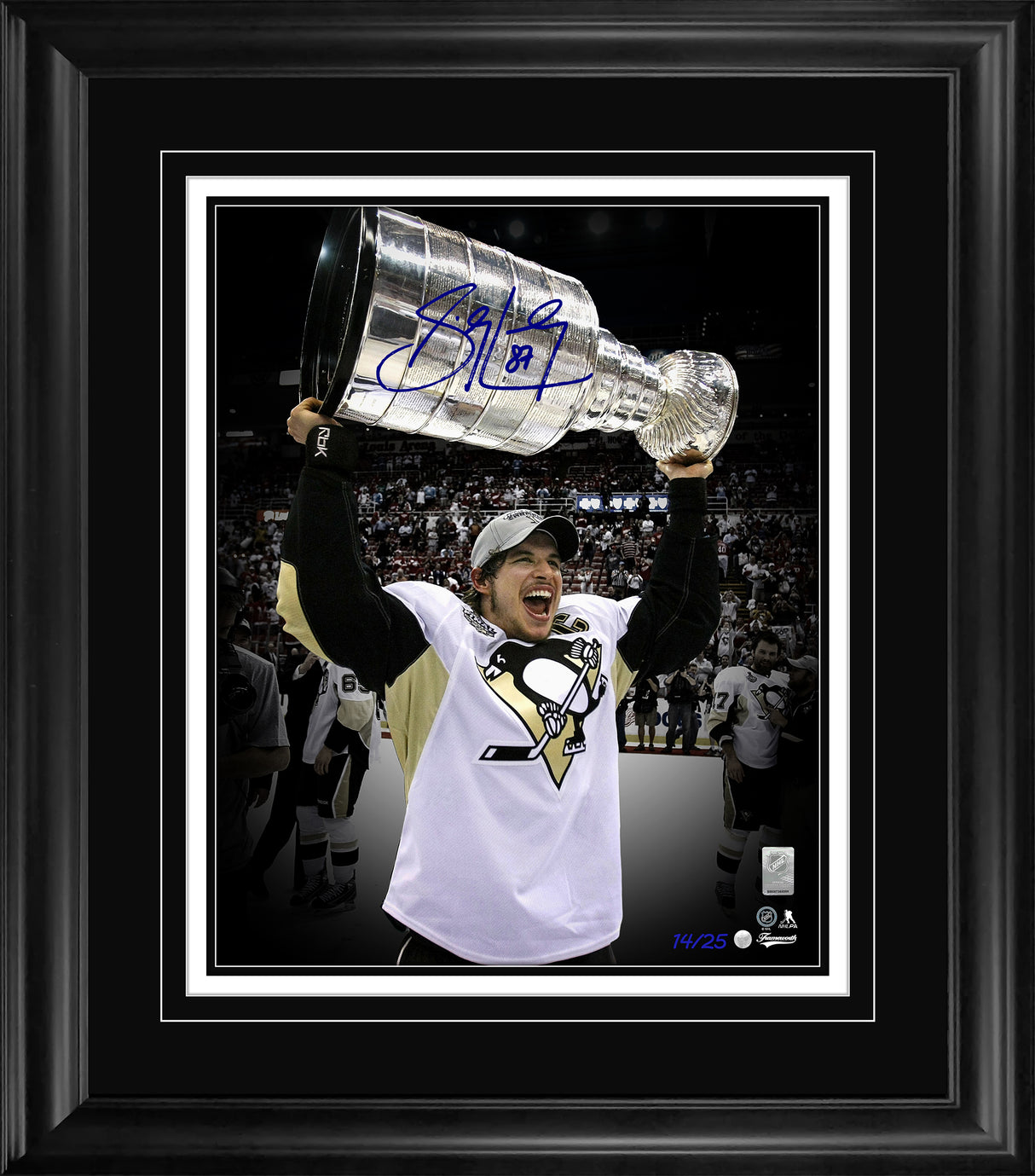 Sidney Crosby Signed 16x20 Print Framed Pittsburgh Penguins 2009 Stanley Cup Hoist Spotlight Edition (Limited Edition of 25)