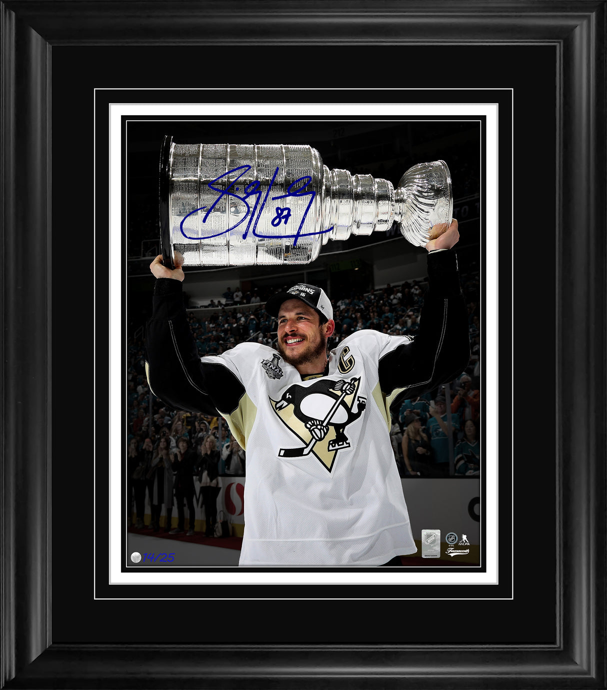 Sidney Crosby Signed 16x20 Print Framed Pittsburgh Penguins 2016 Stanley Cup Hoist Spotlight Edition (Limited Edition of 25)