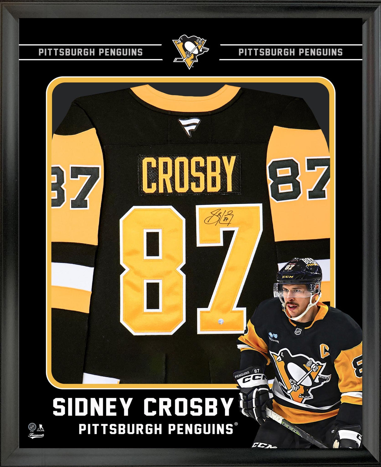 Sidney Crosby Signed Jersey Framed PhotoGlass Penguins Black Fanatics Premium - AUCTION