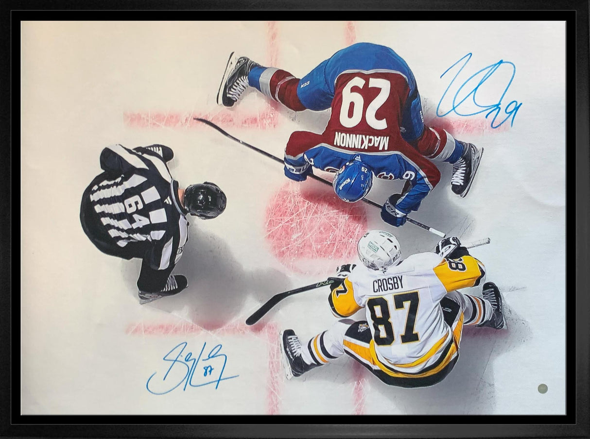 Sidney Crosby and Nathan MacKinnon Dual-Signed Framed 20x29 Penguins vs Avalanche Face-Off Canvas - AUCTION