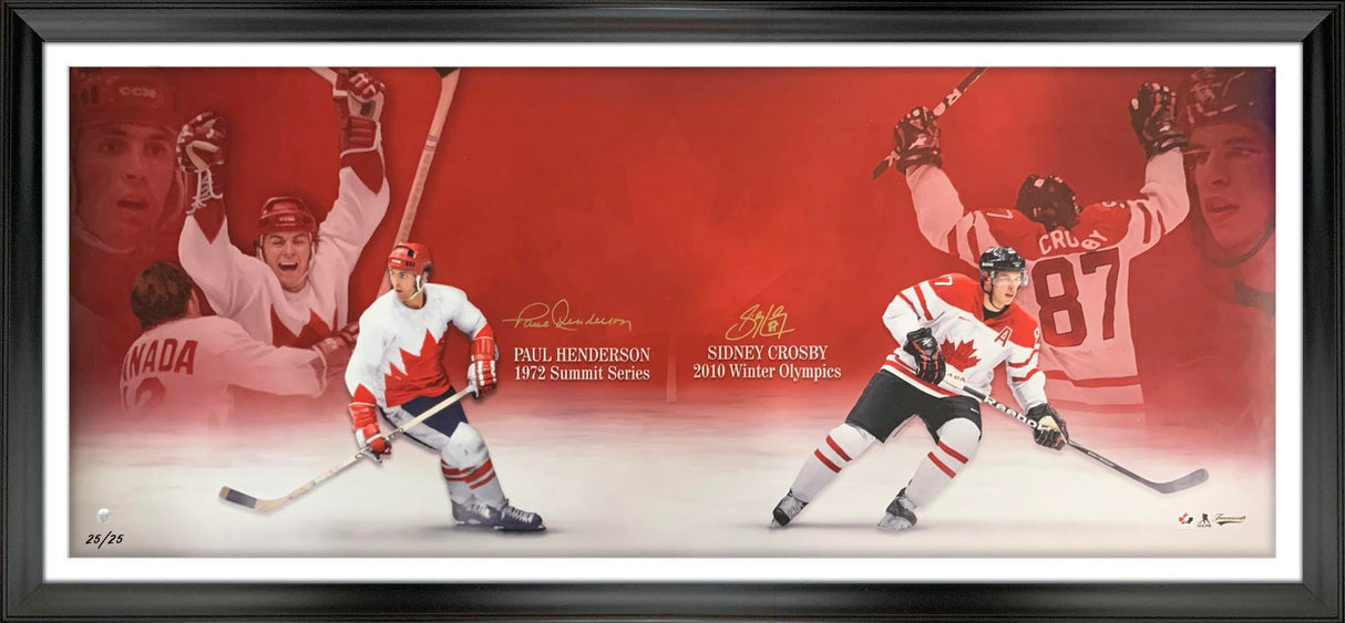 Sidney Crosby and Paul Henderson Dual Signed 18x44 Framed Team Canada Collage (Limited Edition of 25) - AUCTION