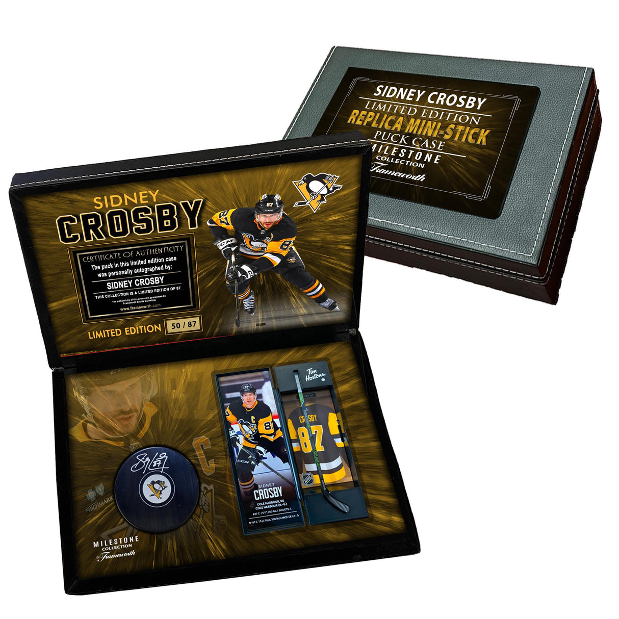 Sidney Crosby Signed Puck in Deluxe Case with Mini Replica Stick (Limited Edition of 87) - AUCTION