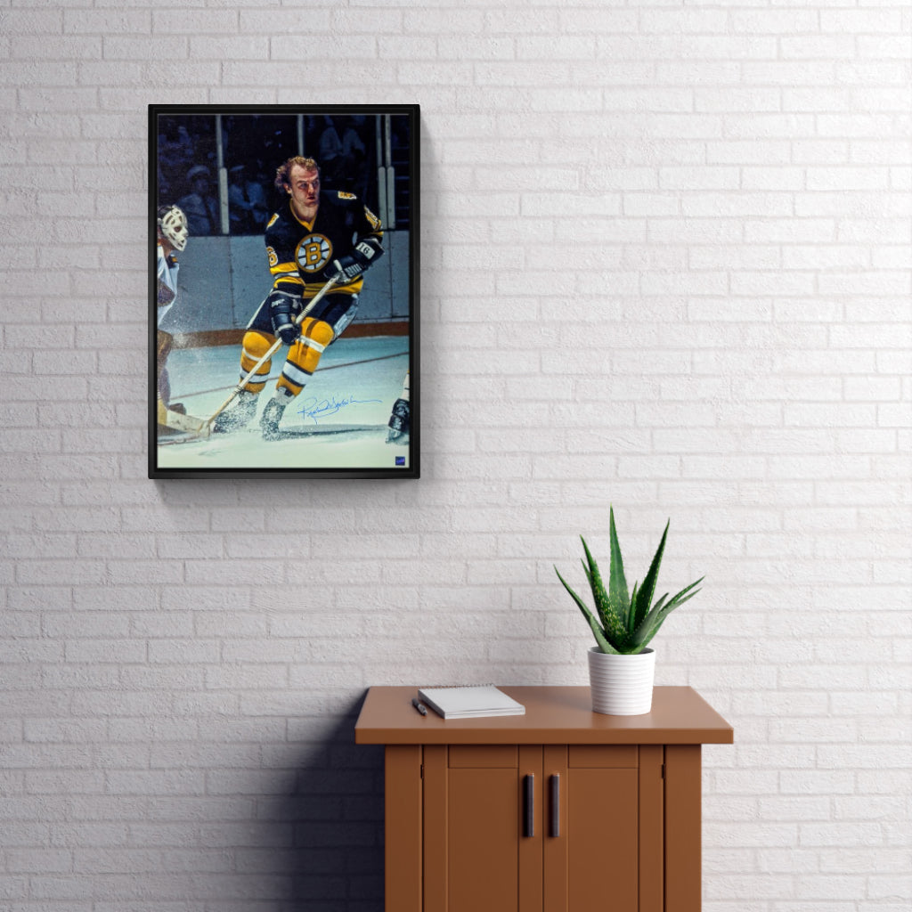 Rick Middleton Boston Bruins Signed Framed Front of Blues Goalie 20x29 Canvas - Frameworth Sports Canada