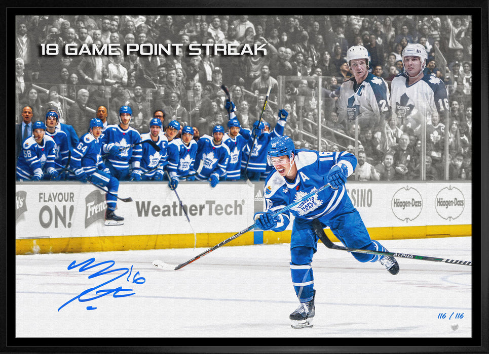 Mitch Marner Signed Framed 20x29 Toronto Maple Leafs 18-Game Point Streak Action Canvas (Limited Edition of 116) - Frameworth Sports Canada 