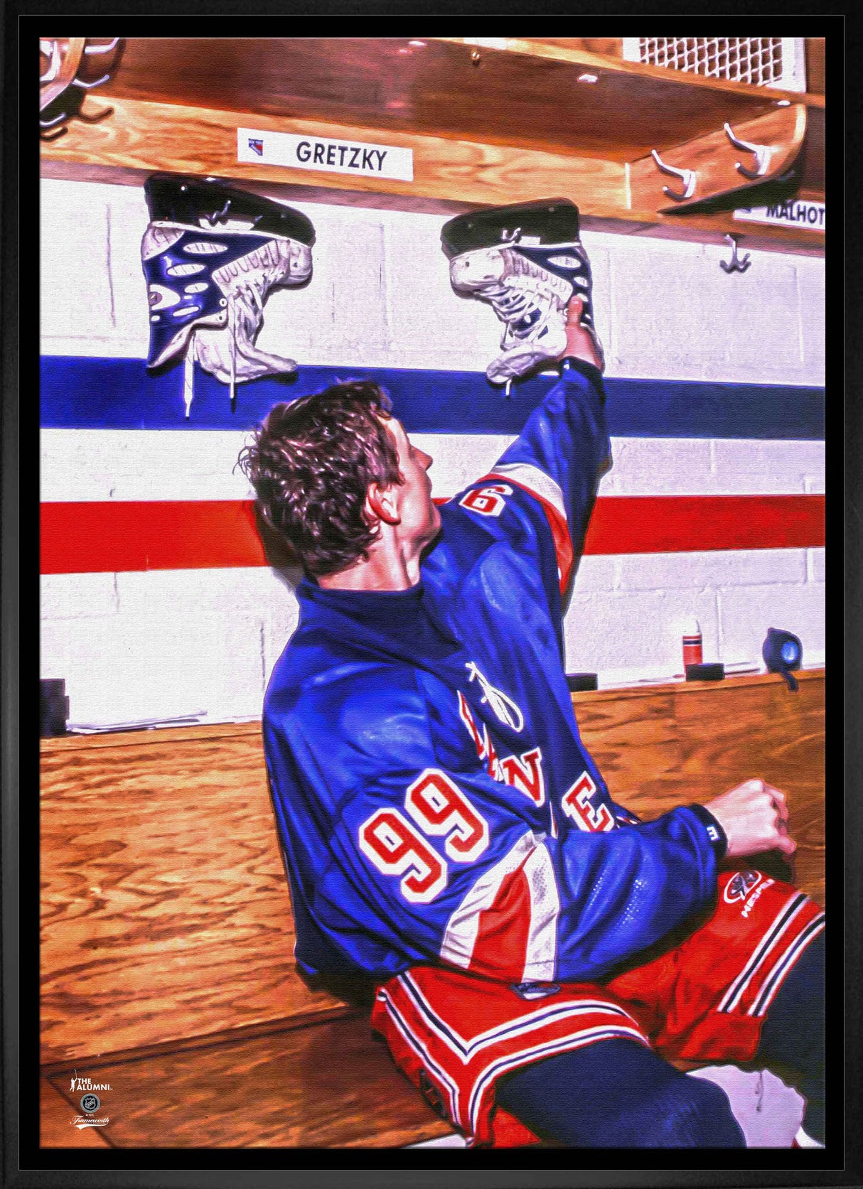 Wayne Gretzky 20x29 Framed Canvas Oilers Hanging up Skates-V