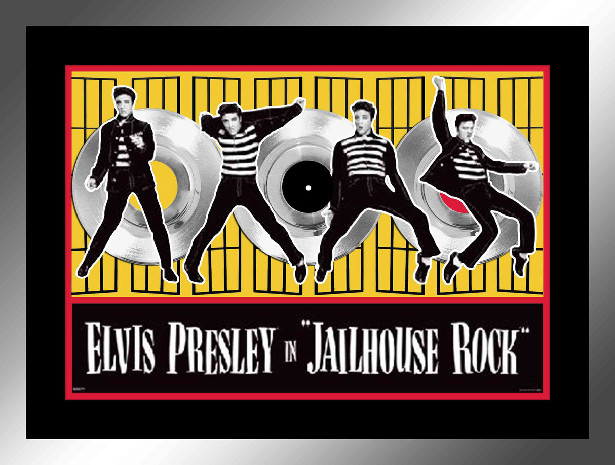 Elvis Presley Framed Jailhouse Rock Print with 3 metal albums