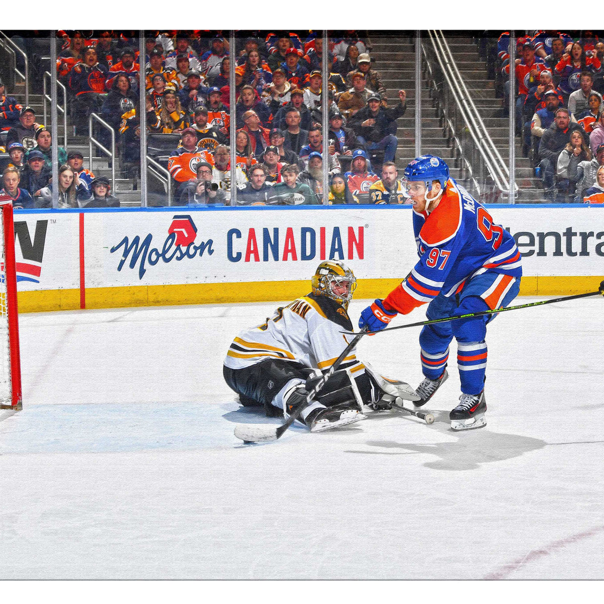 Connor Mcdavid Unsigned 16x20 Canvas Oilers Vs Bruins – Frameworth 