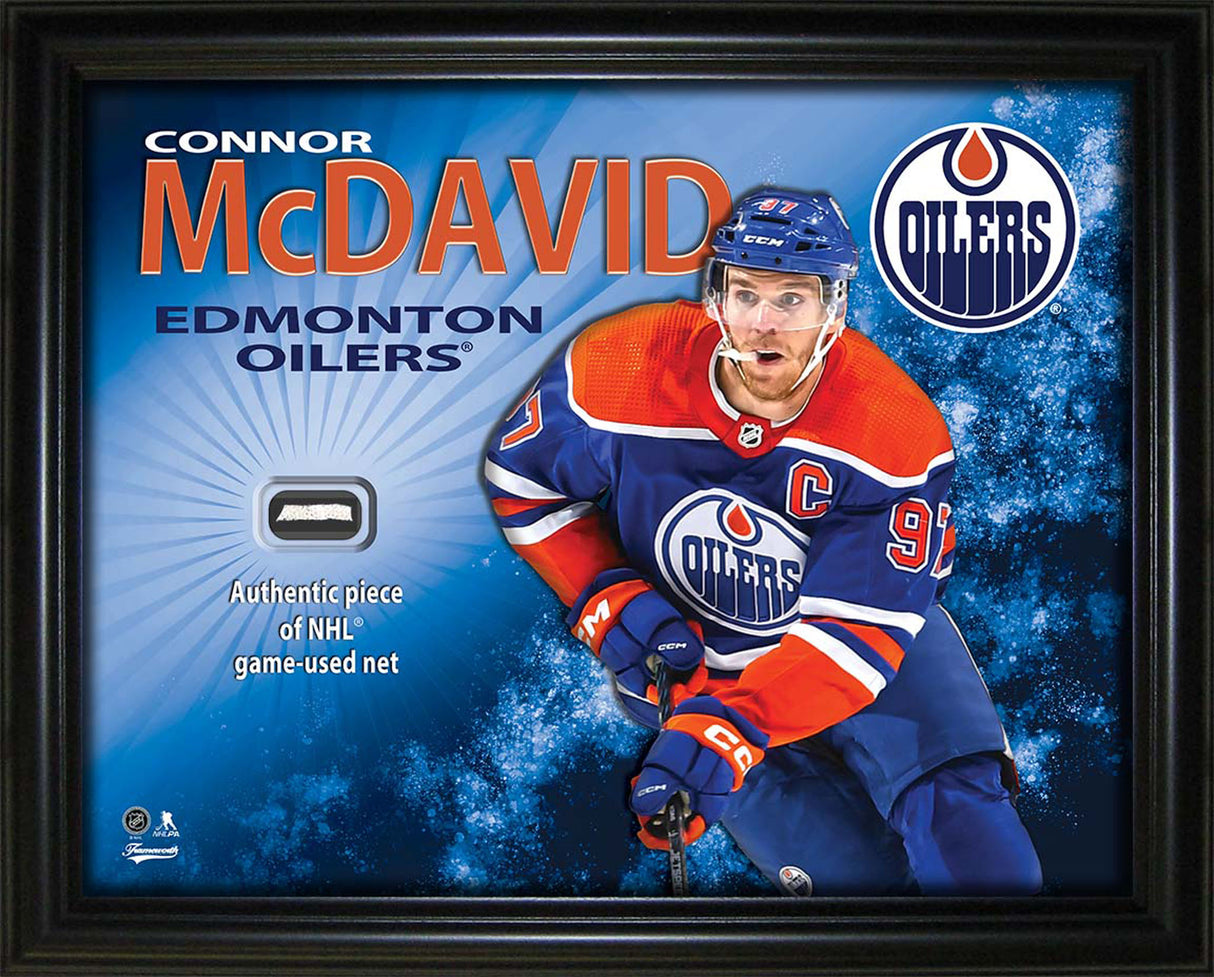 Connor McDavid 16x20 Photo Frame with Game-Used Net - Edmonton Oilers