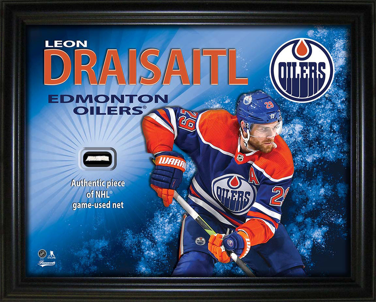 Leon Draisaitl 16x20 PhotoGlass Frame with Authentic NHL Game-Used Net – Edmonton Oilers