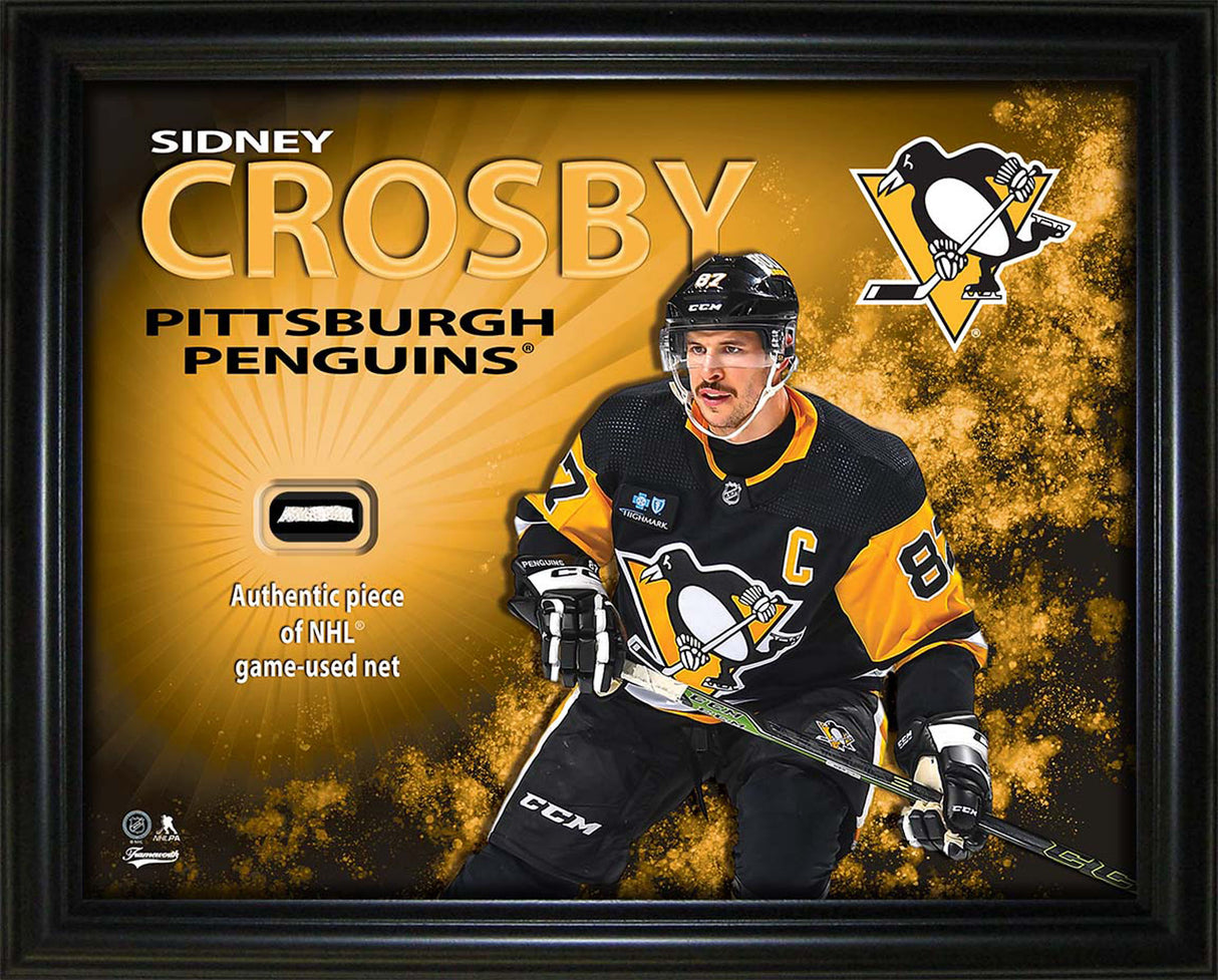 Sidney Crosby 16x20 Photo Frame with Game-Used Net - Pittsburgh Penguins