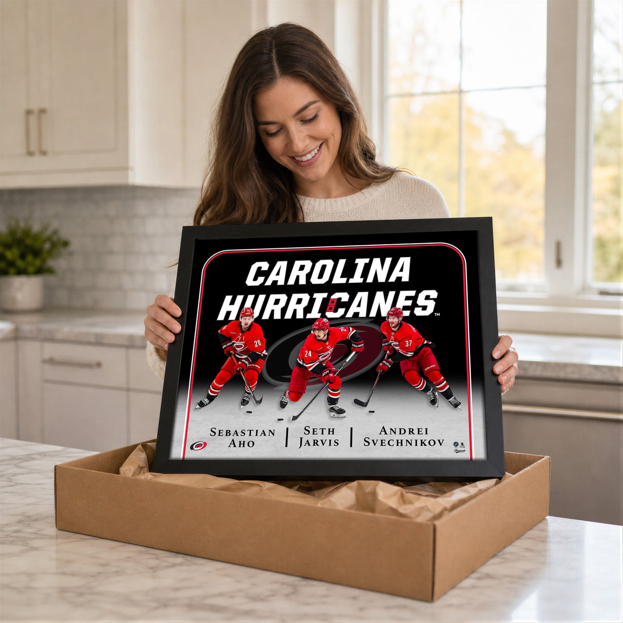 Carolina Hurricanes Triple Player Collage PhotoGlass Frame 18x22