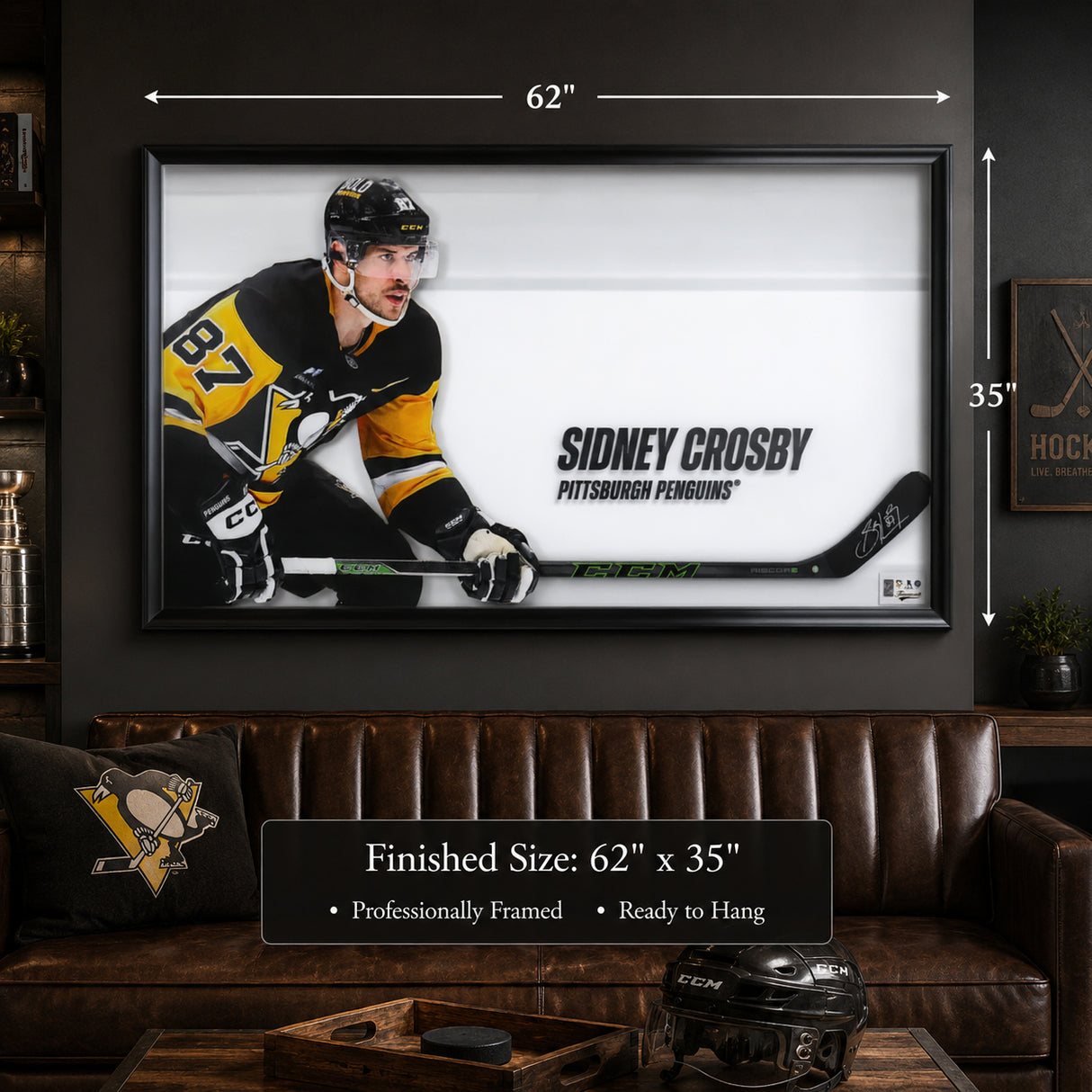 Sidney Crosby Signed Pittsburgh Penguins Framed 62x35 Game Used Broken Shaft Stick - AUCTION