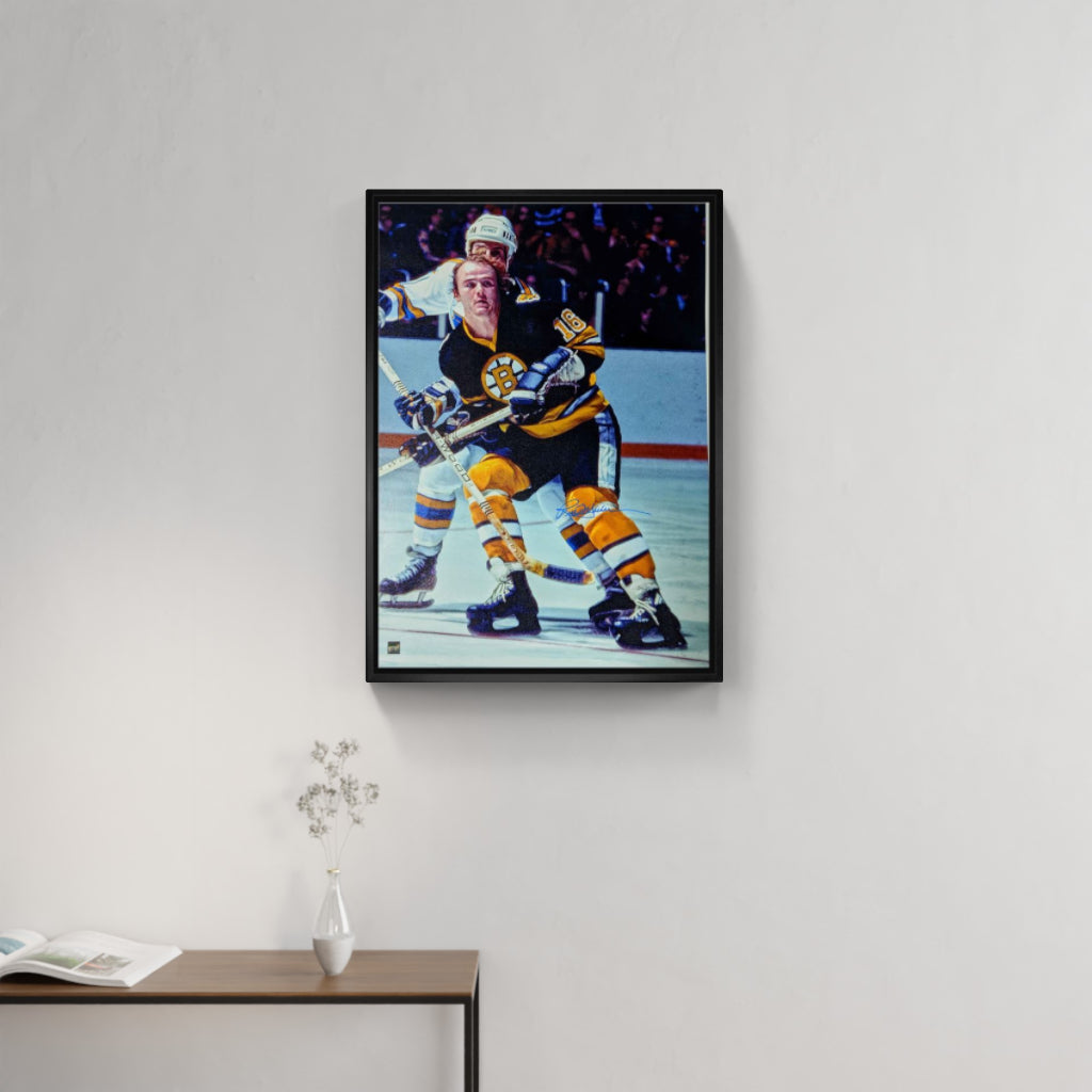 Rick Middleton Boston Bruins Signed Framed Black Jersey in Action 20x29 Canvas - Frameworth Sports Canada
