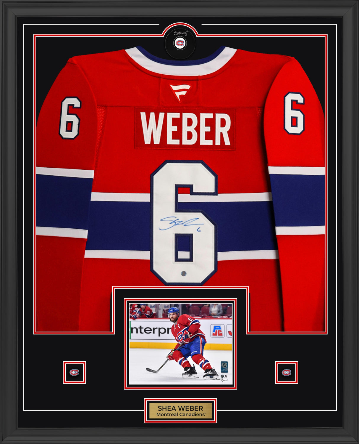 Shea Weber Signed Montreal Canadiens Framed 34x42 Home Fanatics Premium Jersey with Signed Puck - AUCTION