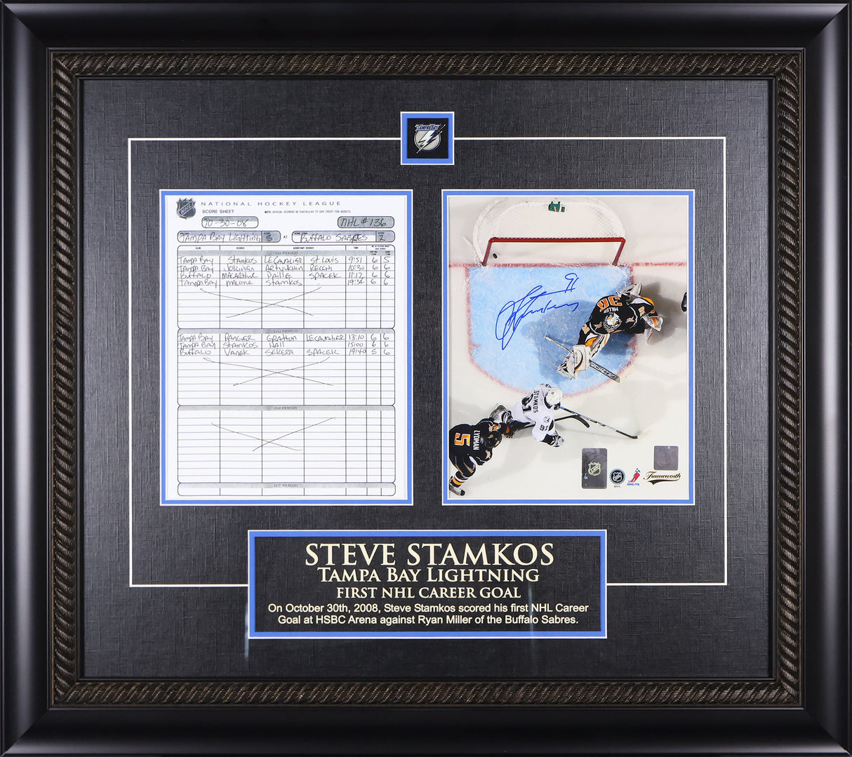 Steven Stamkos Signed Tampa Bay Lightning Framed 27x25 1st Career NHL Goal with Scoresheet - AUCTION