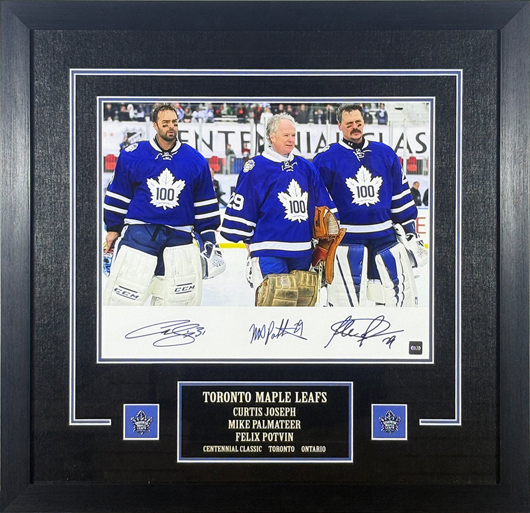 Curtis Joseph, Mike Palmateer, and Felix Potvin Triple Signed Framed 11x14 Photo Centennial Classic - AUCTION