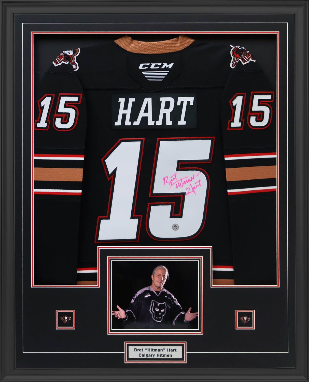 Bret “Hitman” Hart Signed Framed 34x42 Calgary Hitman CCM Jersey - AUCTION