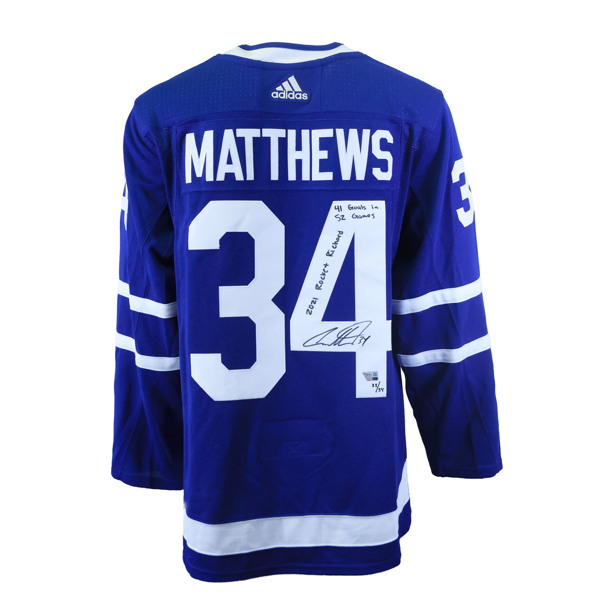Auston Matthews Signed Toronto Maple Leafs Fanatics Premium Jersey with Inscriptions "41 Goals in 52 Games" and "2021 Rocket Richard" (Limited Edition 32 of 34) - AUCTION