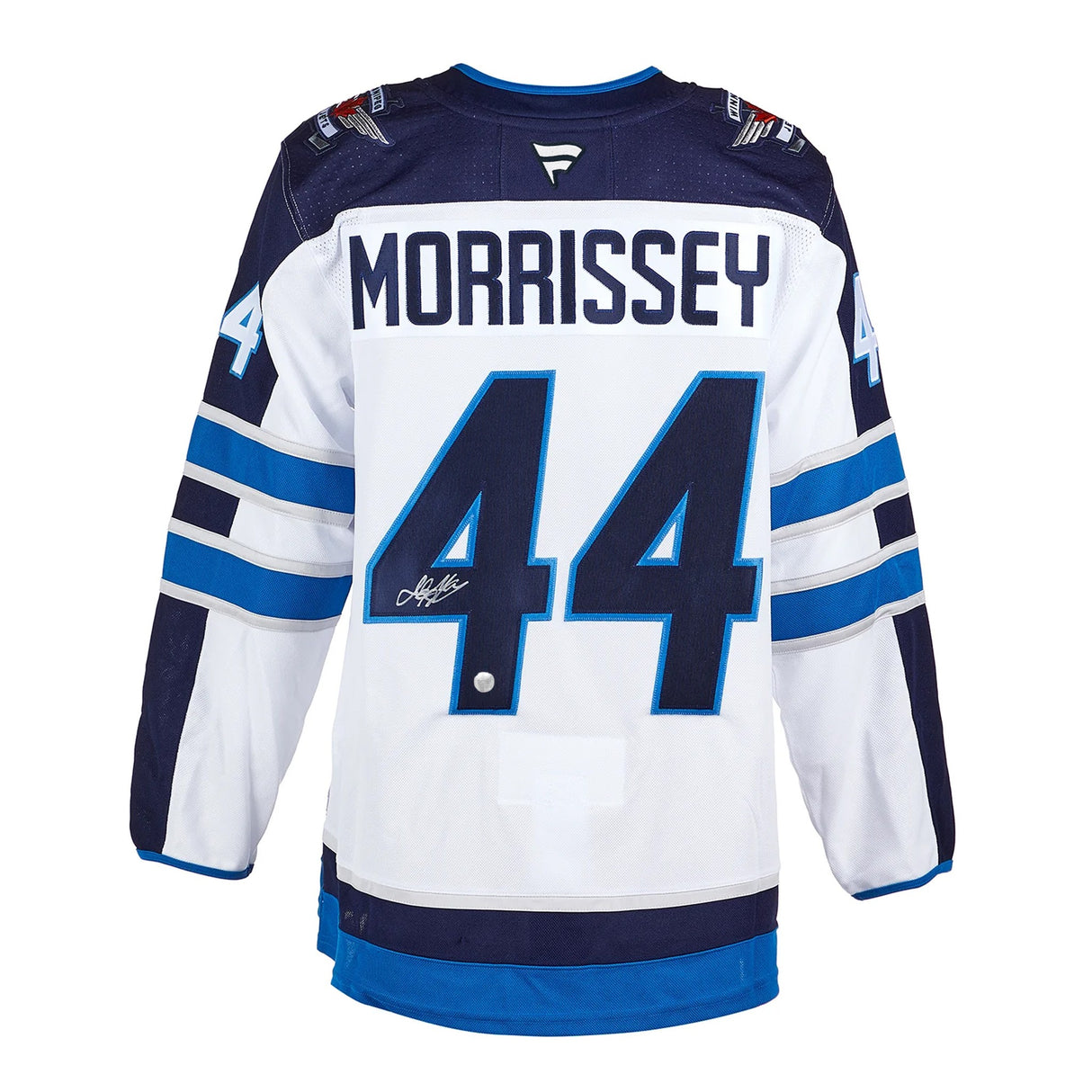 Clean jersey presentation on white background showcasing authentic fabric and signature detail