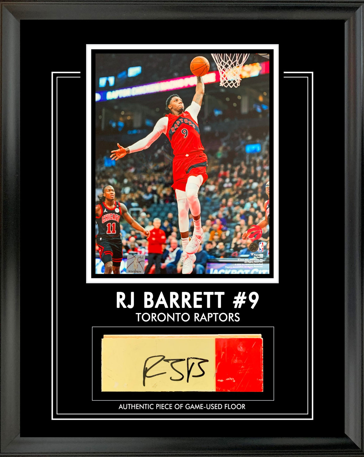 RJ Barrett Signed Toronto Raptors Game-Used Floor Framed 8x10 Photoglass