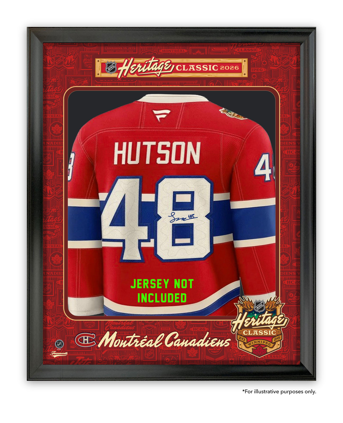 Montreal Canadiens 2026 Heritage Classic Photo Glass Jersey Cabinet, front view shown with a jersey (jersey not included)